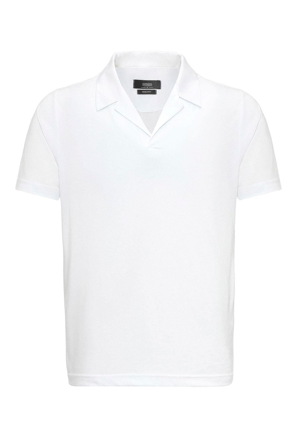 Men's Ecru Camp Collar Regular Fit T-Shirt