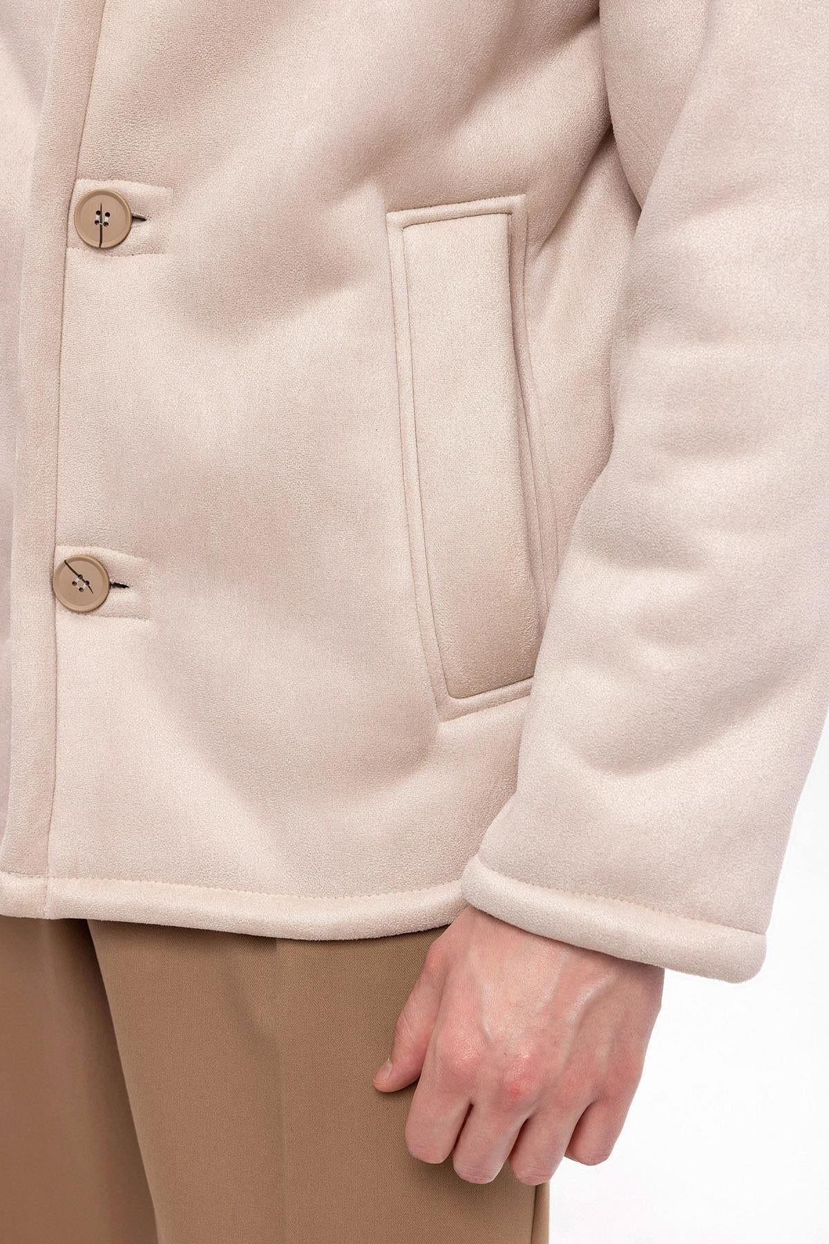 Lined Suede Men's Beige Jacket