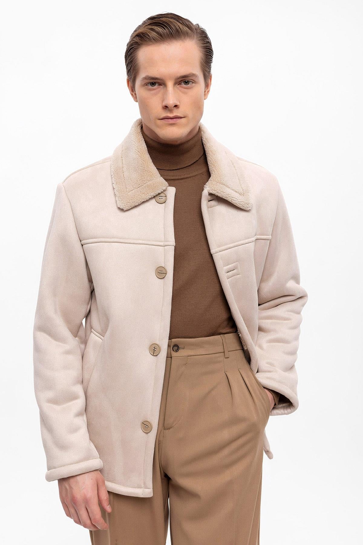 Lined Suede Men's Beige Jacket