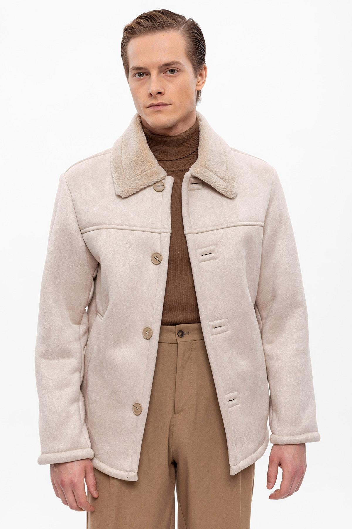 Lined Suede Men's Beige Jacket