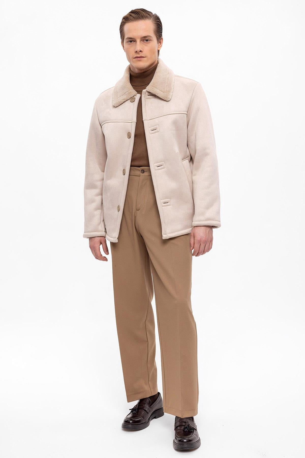 Lined Suede Men's Beige Jacket