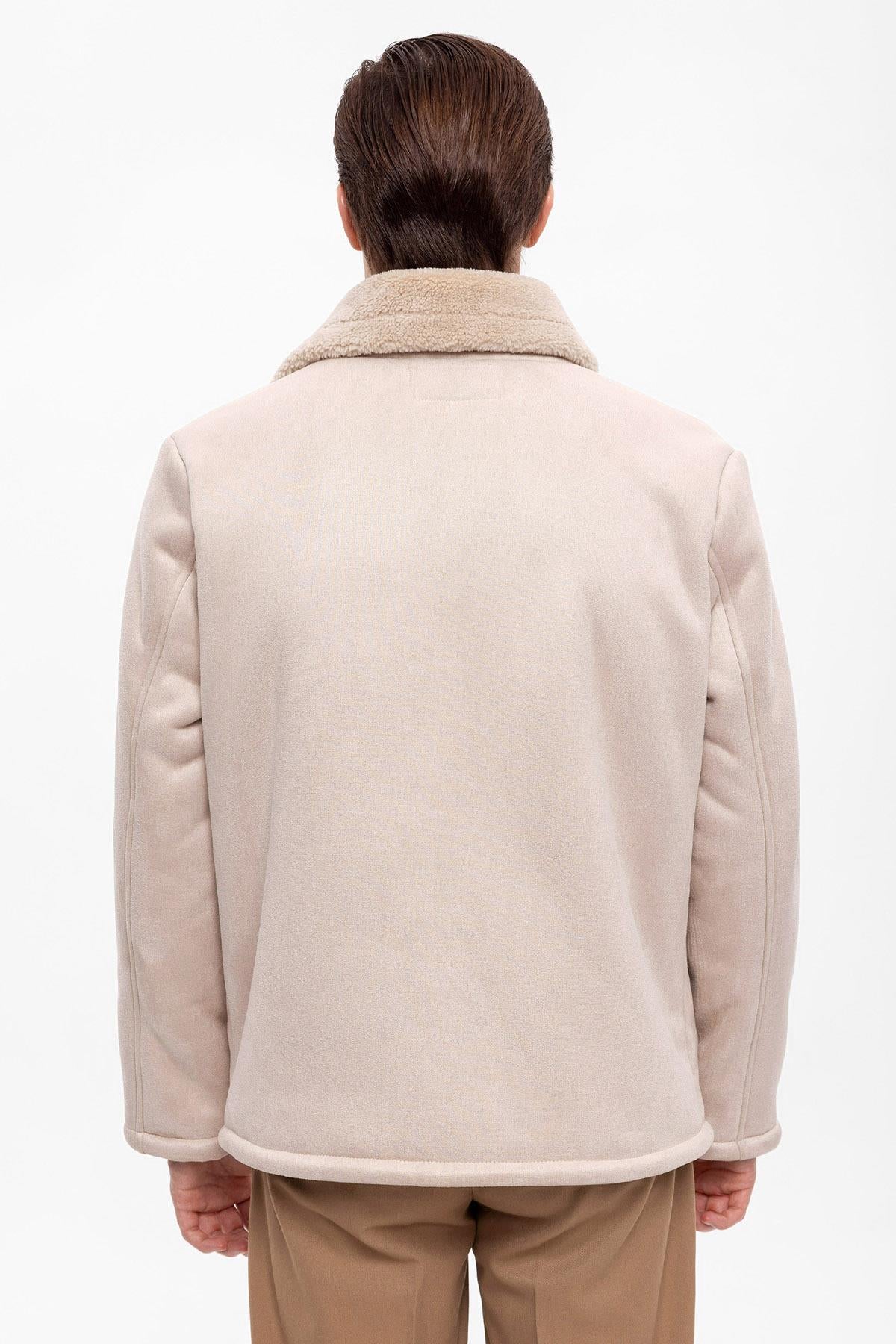 Lined Suede Men's Beige Jacket