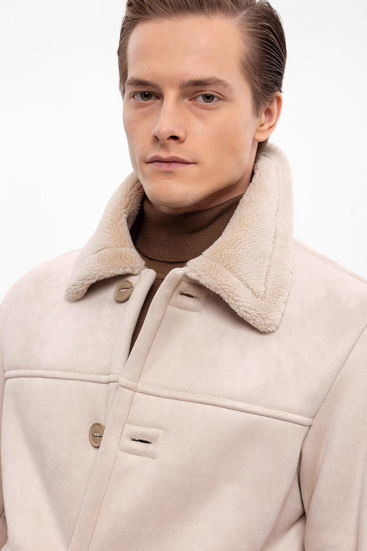 Lined Suede Men's Beige Jacket