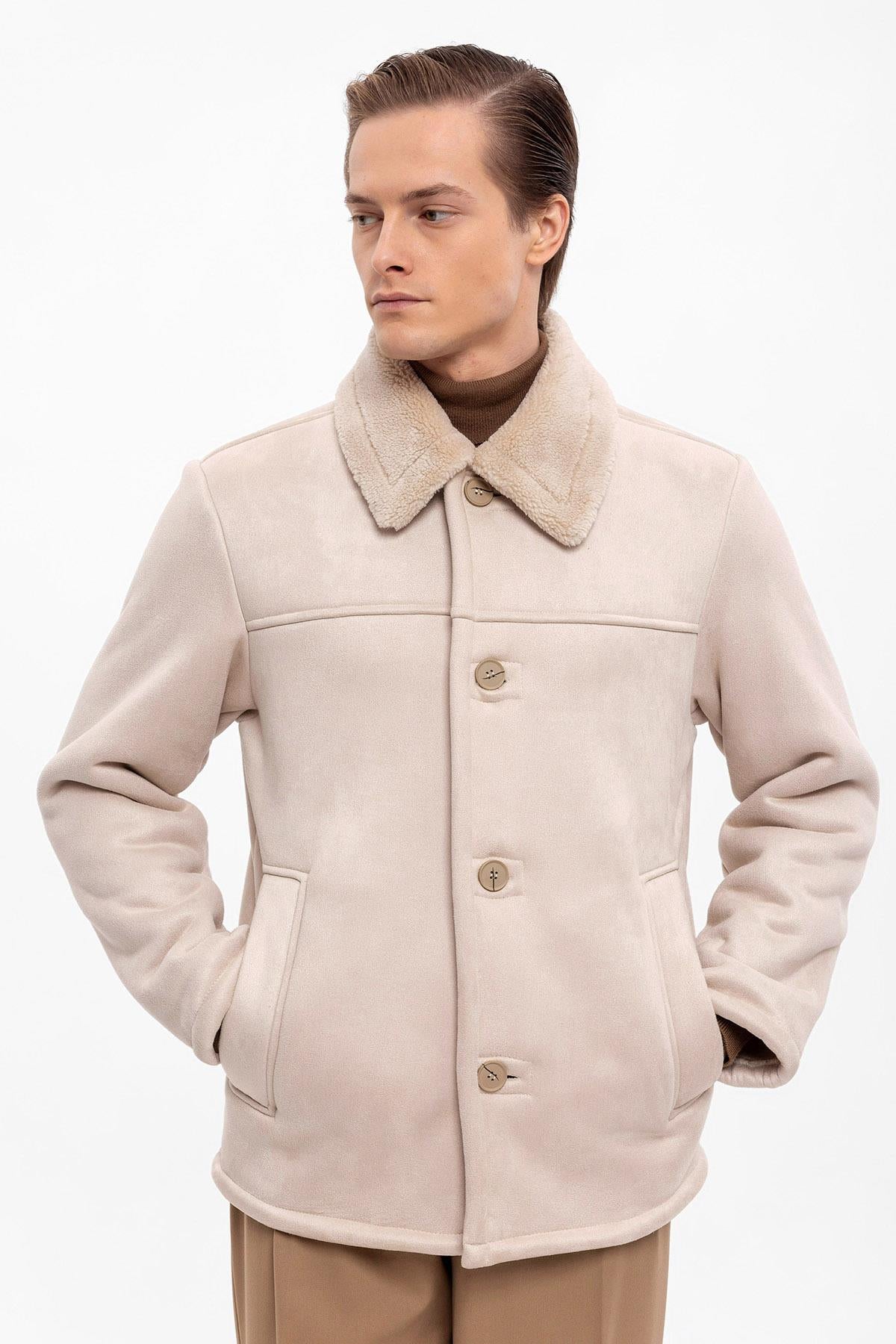 Lined Suede Men's Beige Jacket