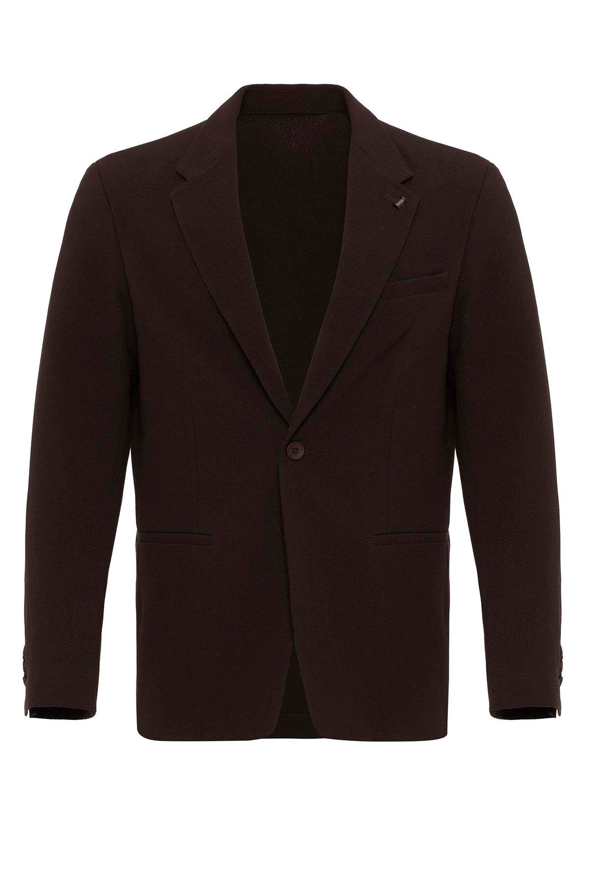 Men's Brown Plain Single-Button Blazer
