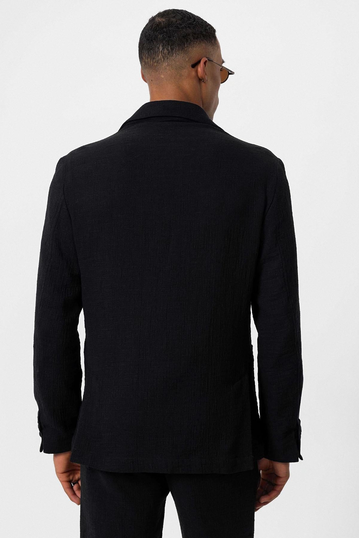 Men's Black Plain Pocketed Blazer Jacket