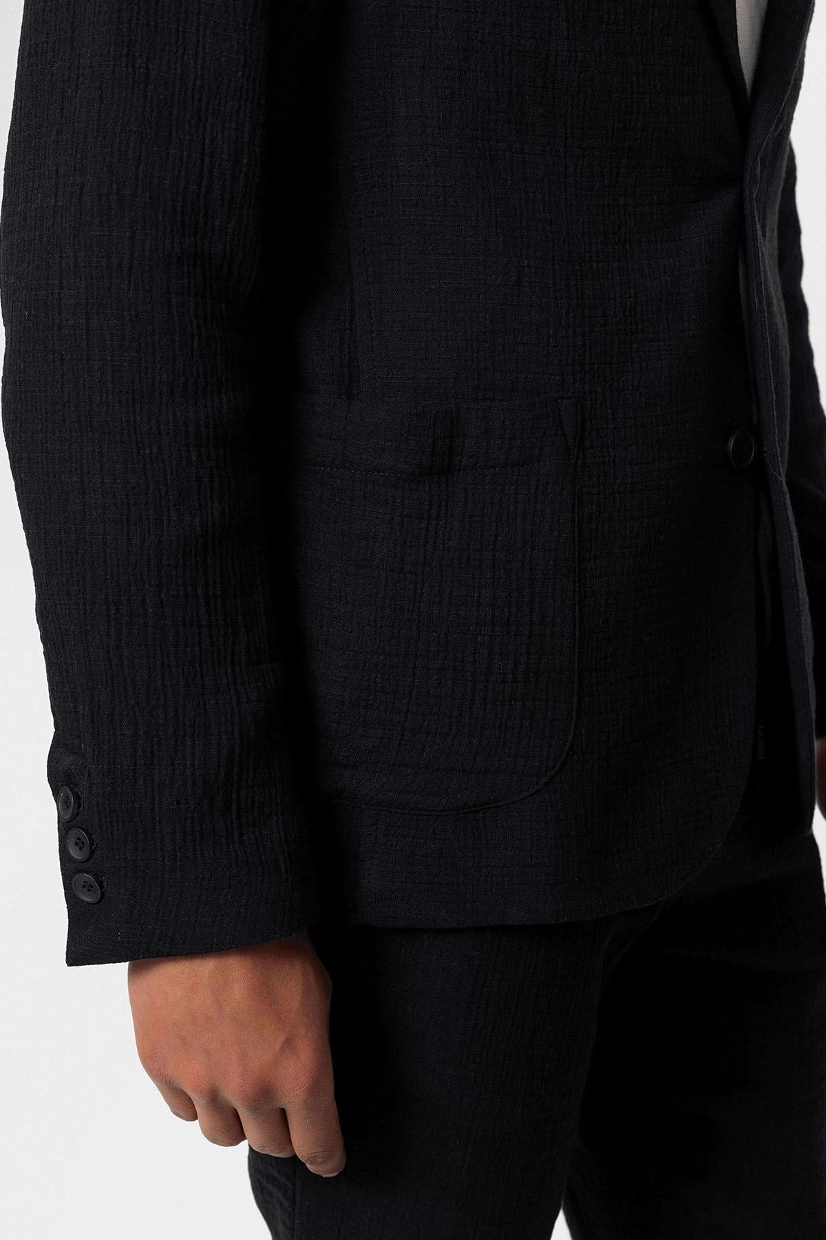 Men's Black Plain Pocketed Blazer Jacket