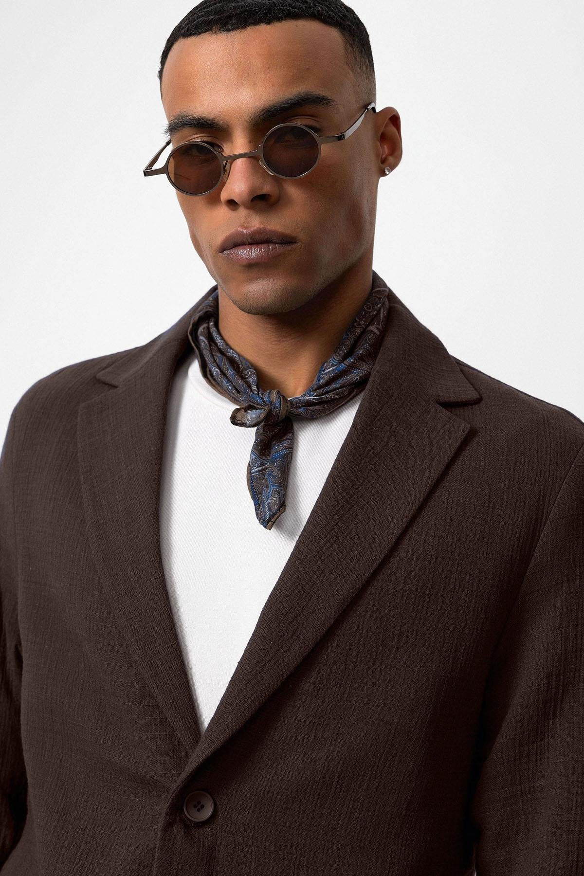 Men's Brown Plain Pocketed Blazer Jacket
