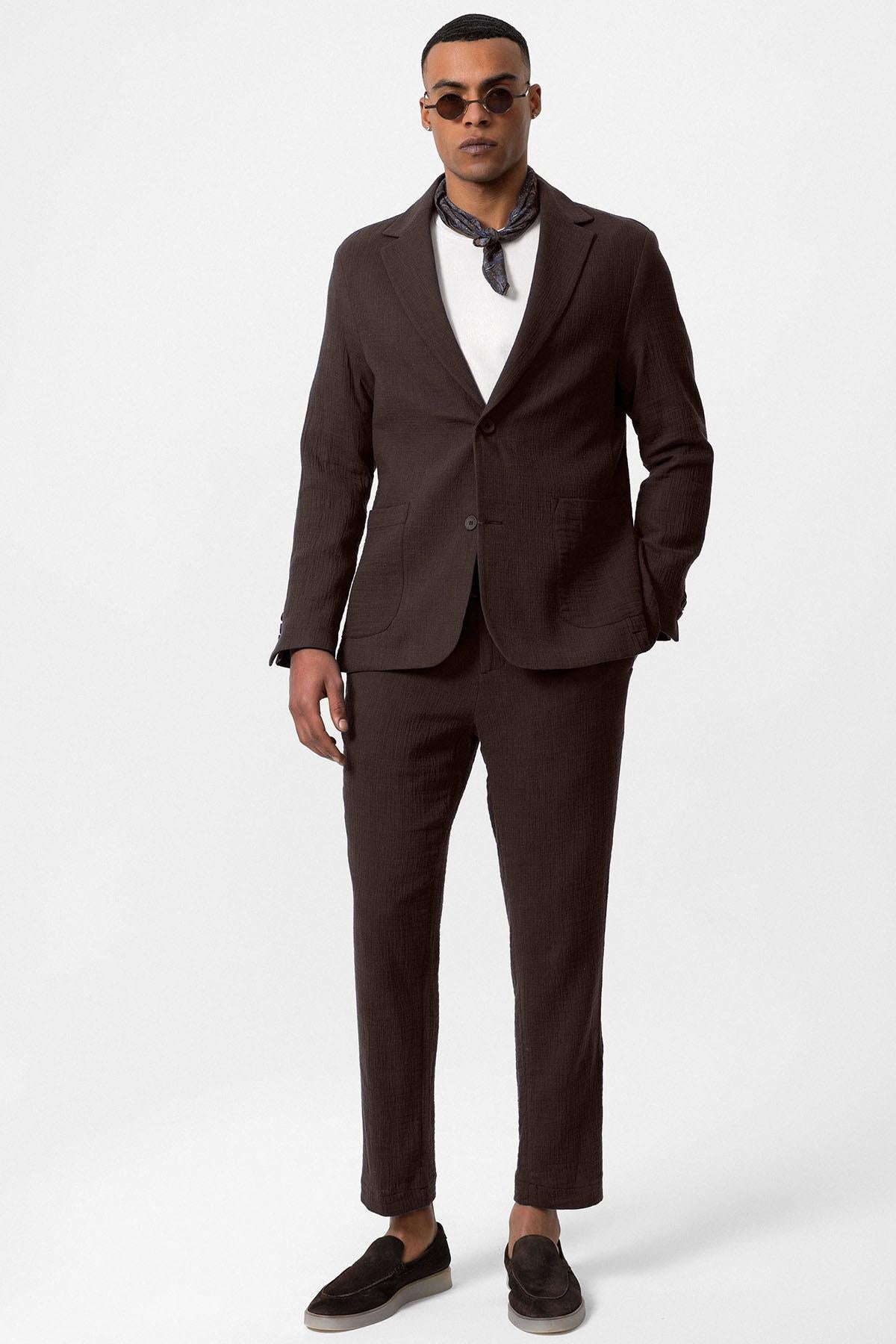 Men's Brown Plain Pocketed Blazer Jacket