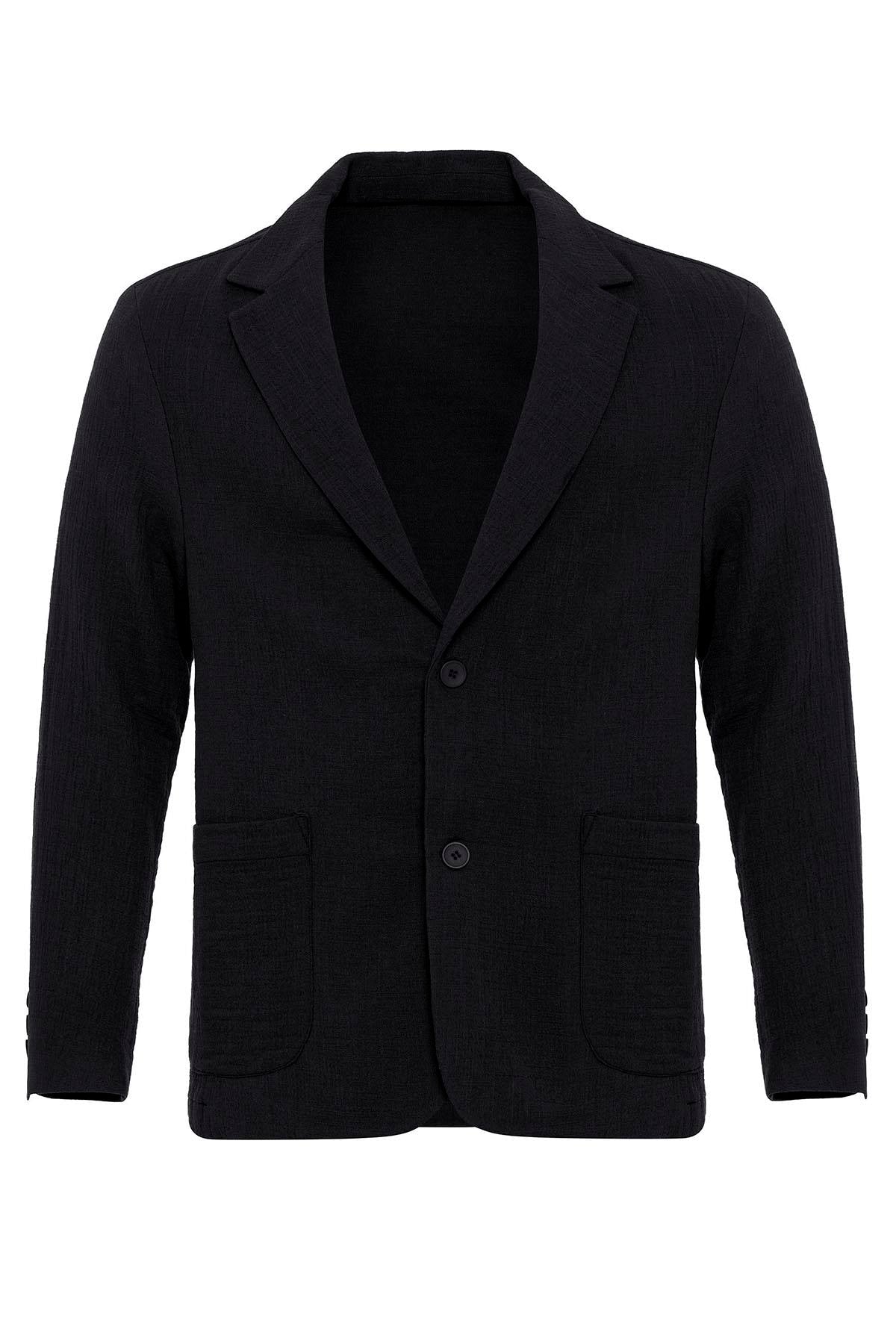 Men's Black Plain Pocketed Blazer Jacket