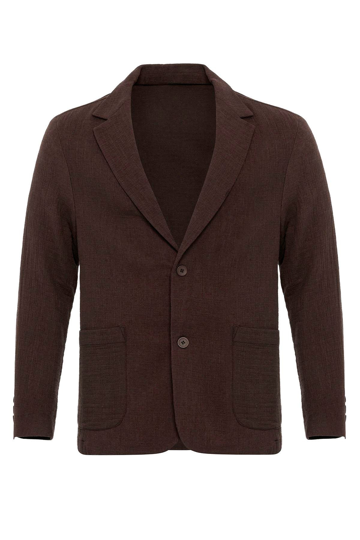 Men's Brown Plain Pocketed Blazer Jacket