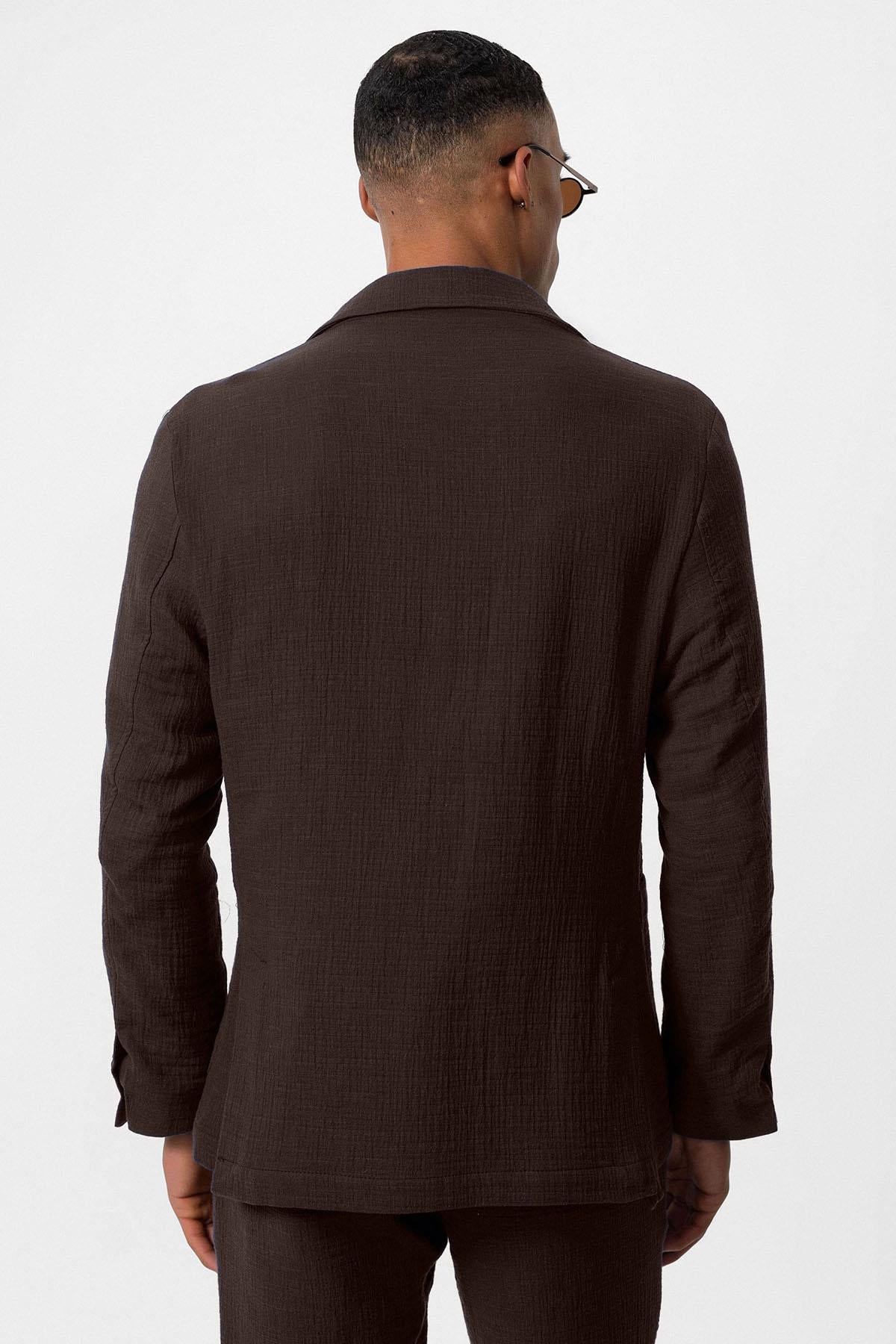 Men's Brown Plain Pocketed Blazer Jacket