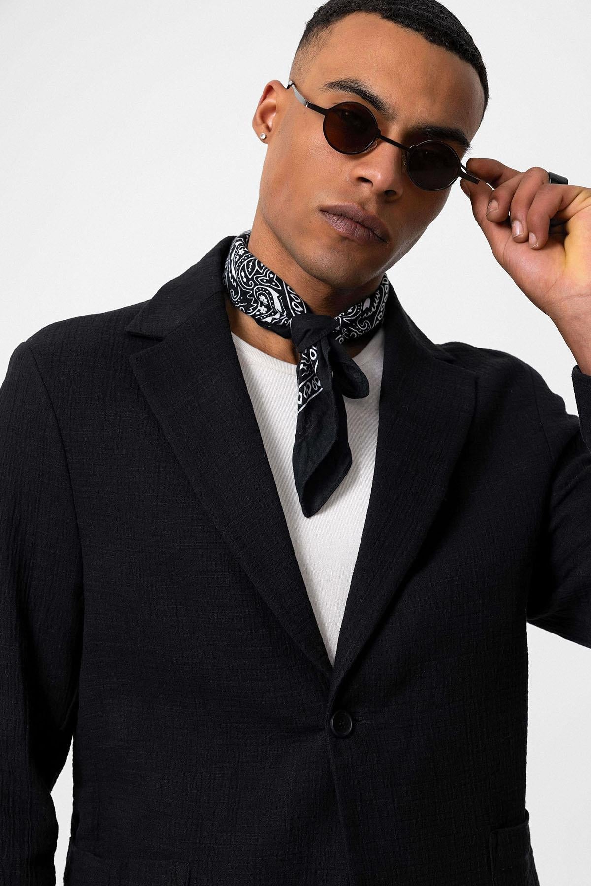 Men's Black Plain Pocketed Blazer Jacket