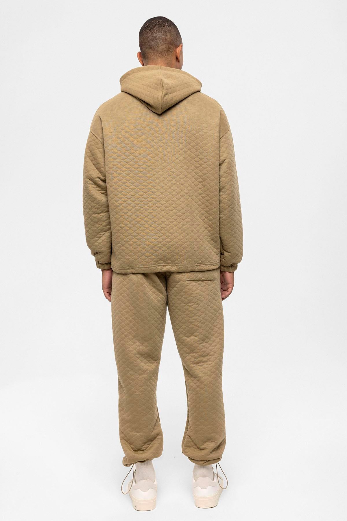 Men's Beige Diamond Patterned Oversize Tracksuit Set