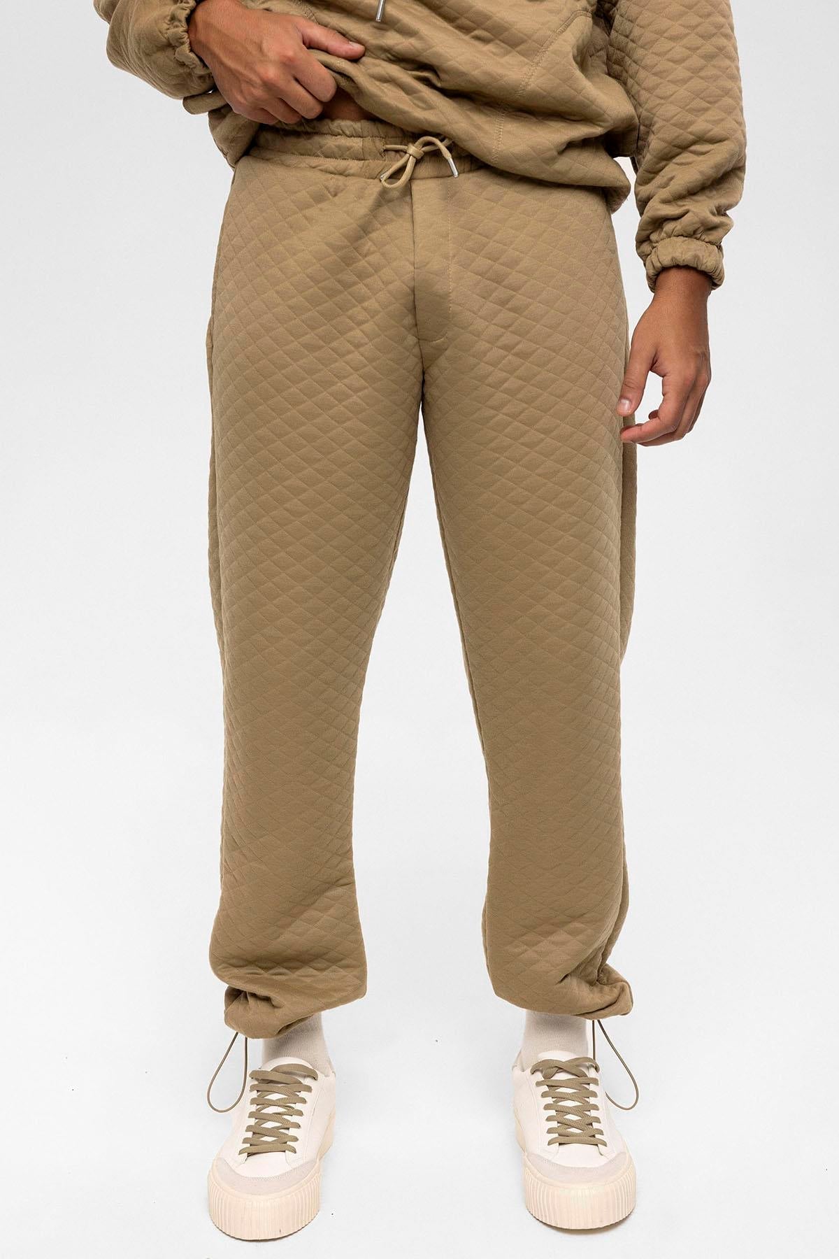 Men's Beige Diamond Patterned Oversize Tracksuit Set