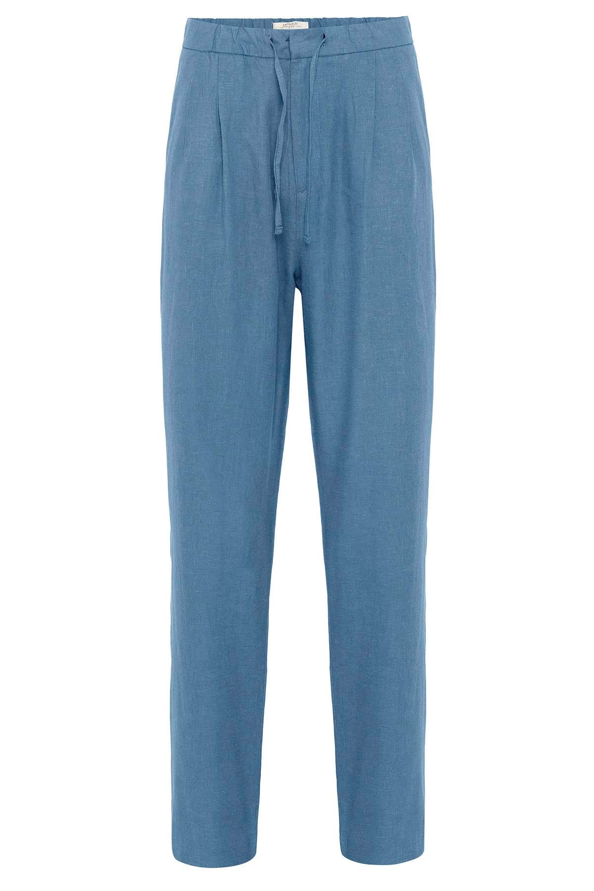 Men's Baby Blue Belted Linen Blend Pants