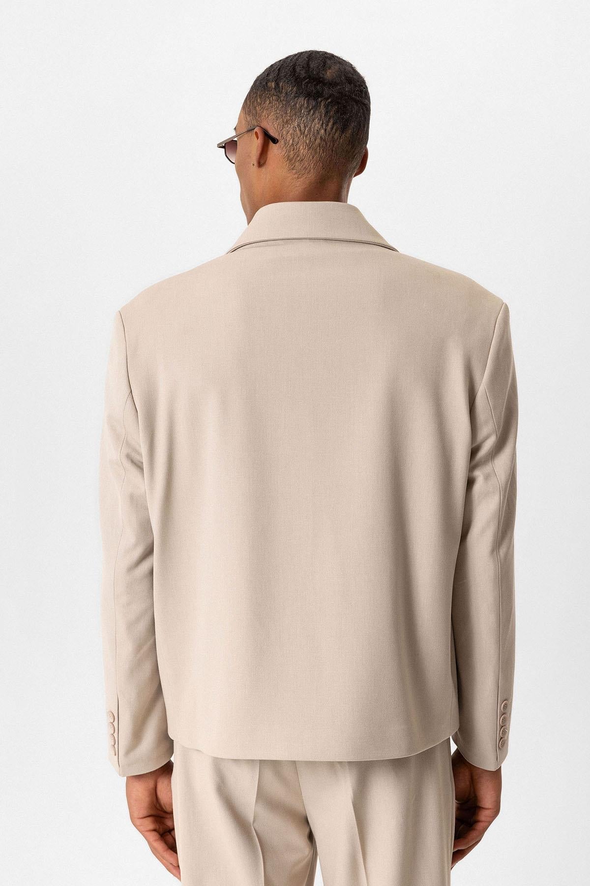Beige Crop Fit Men's Blazer Jacket