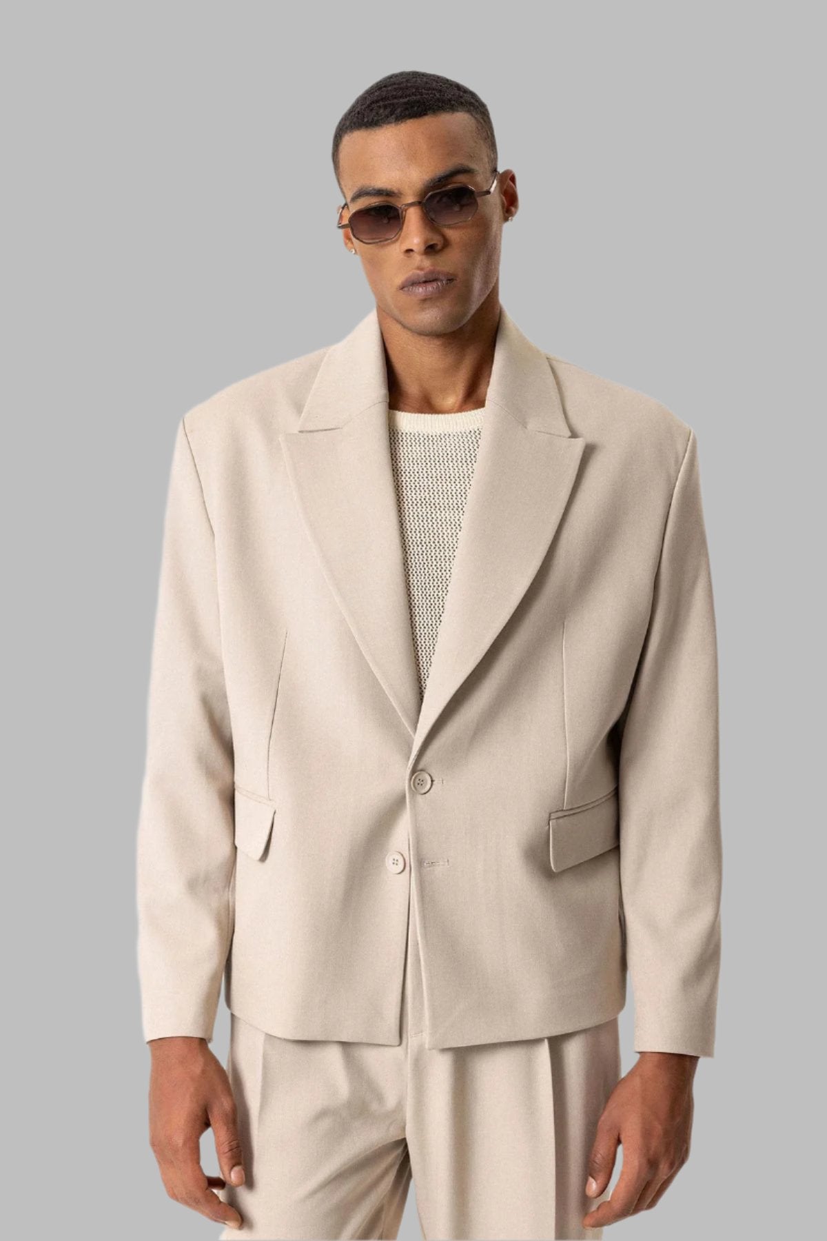 Beige Crop Fit Men's Blazer Jacket