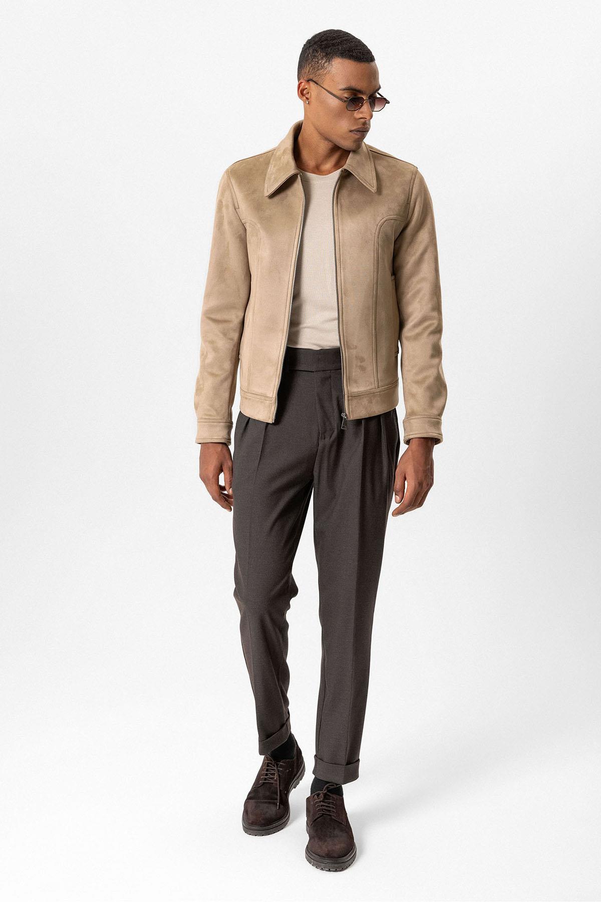 KOALA SYDNEY Beige Crop Fit Suede Men's Jacket -