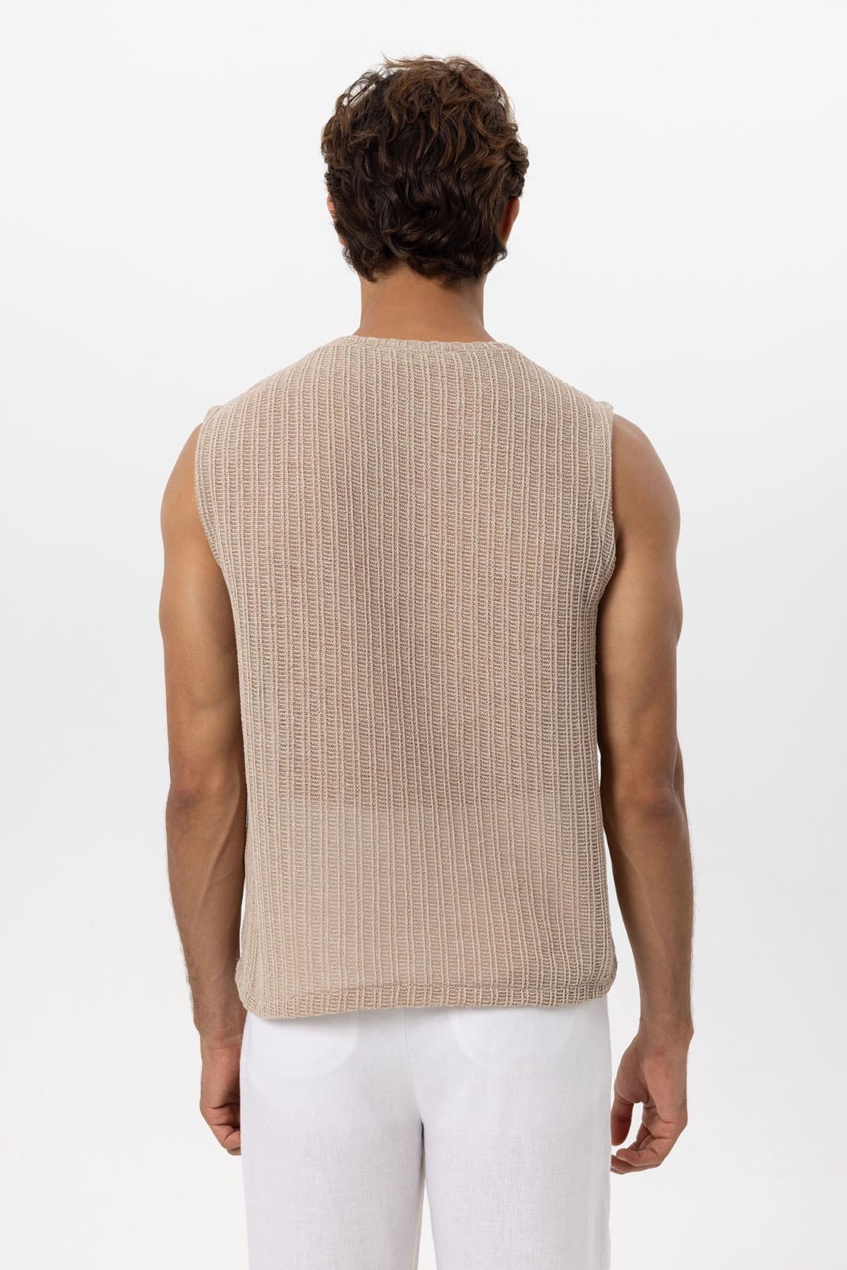 Men's Beige Textured Tank Top