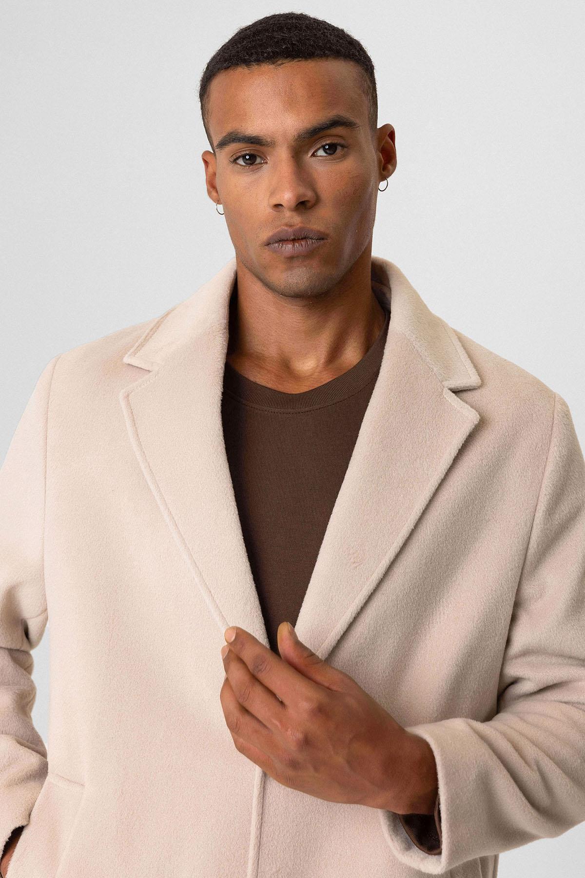 Beige Textured Men's Coat