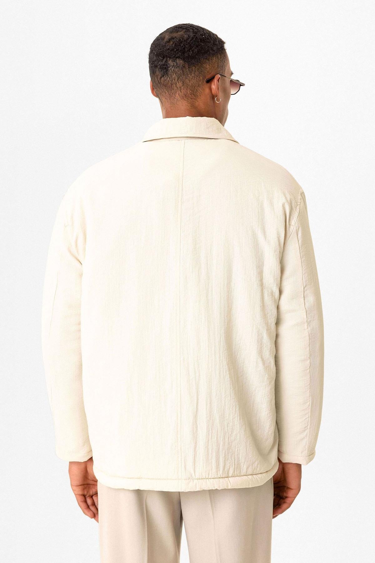 Beige Lightly Padded Men's Jacket with Cargo Pockets