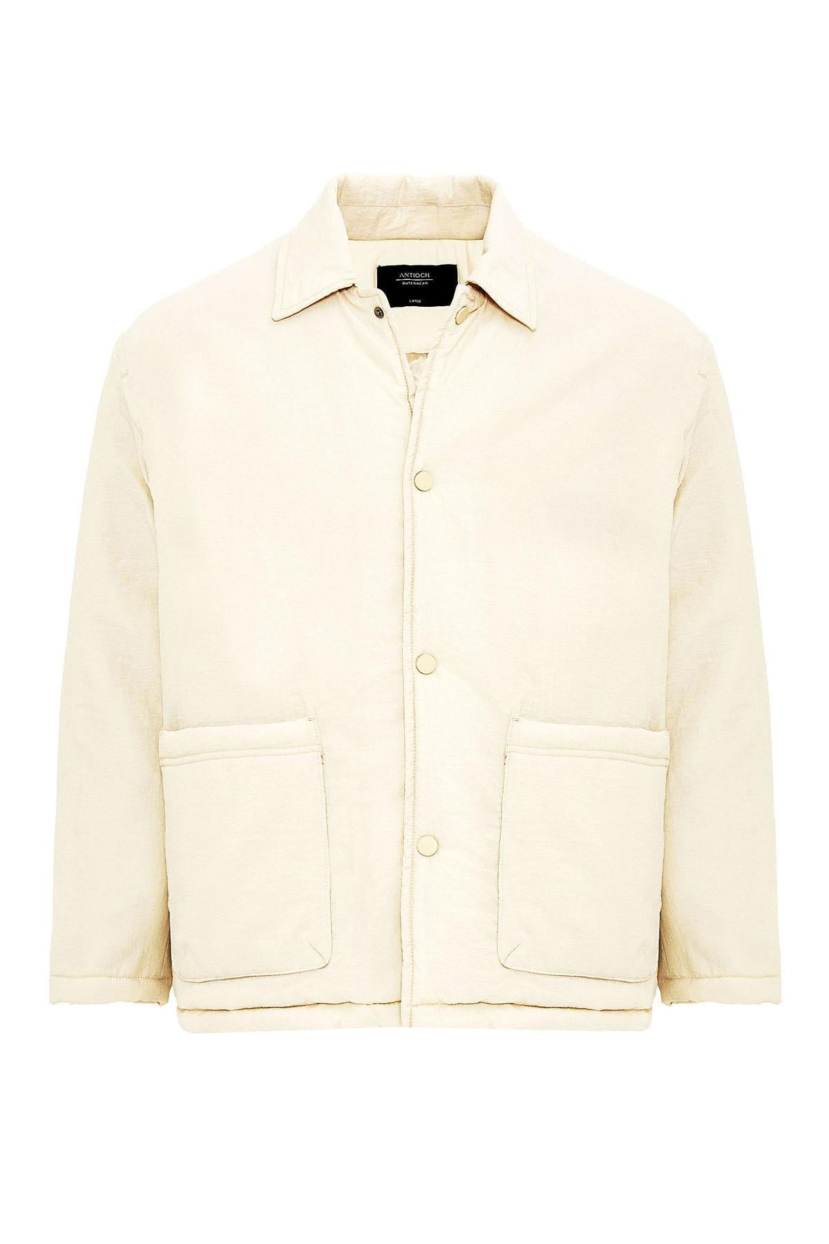 Beige Lightly Padded Men's Jacket with Cargo Pockets