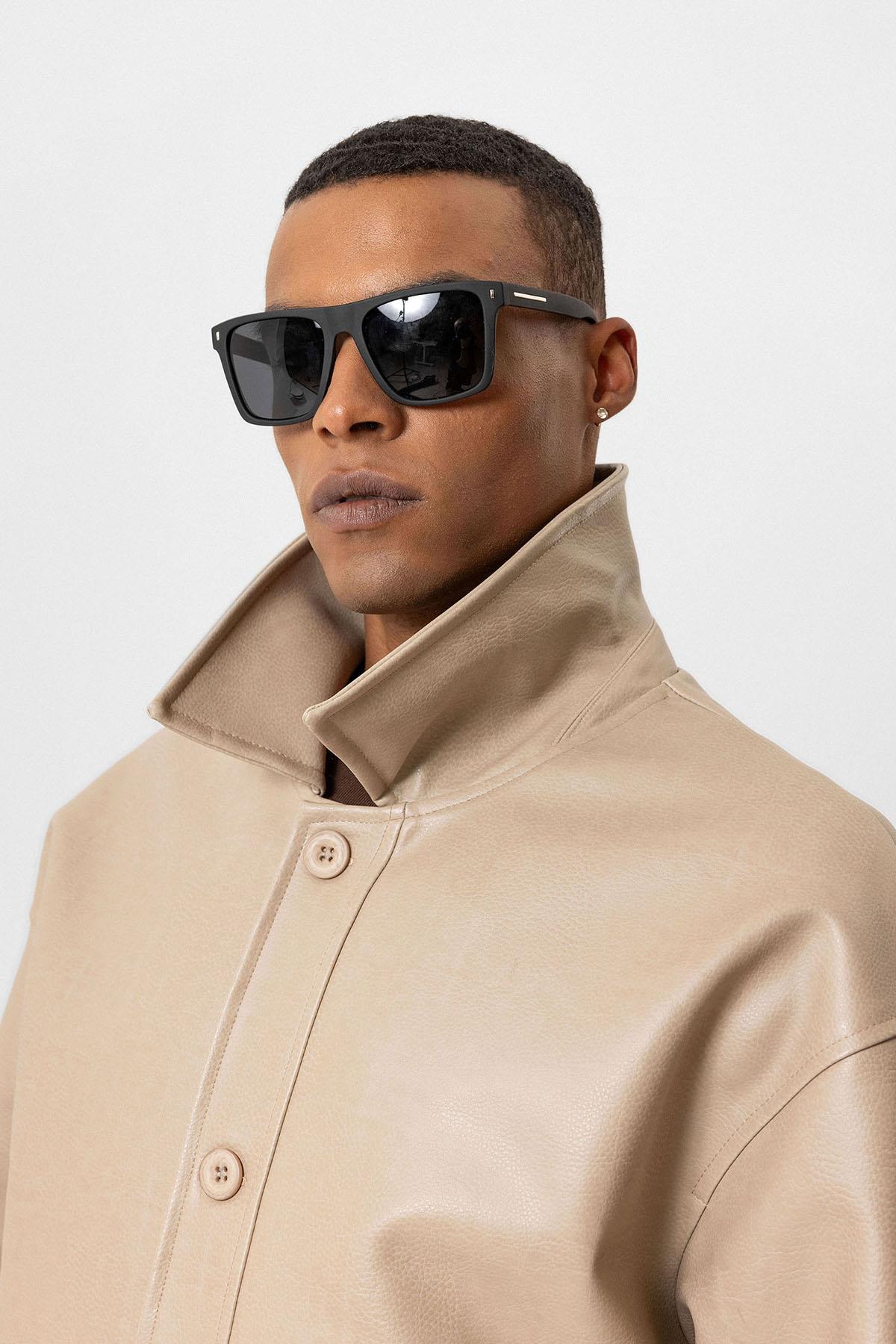 Beige Oversize Faux Leather Men's Jacket