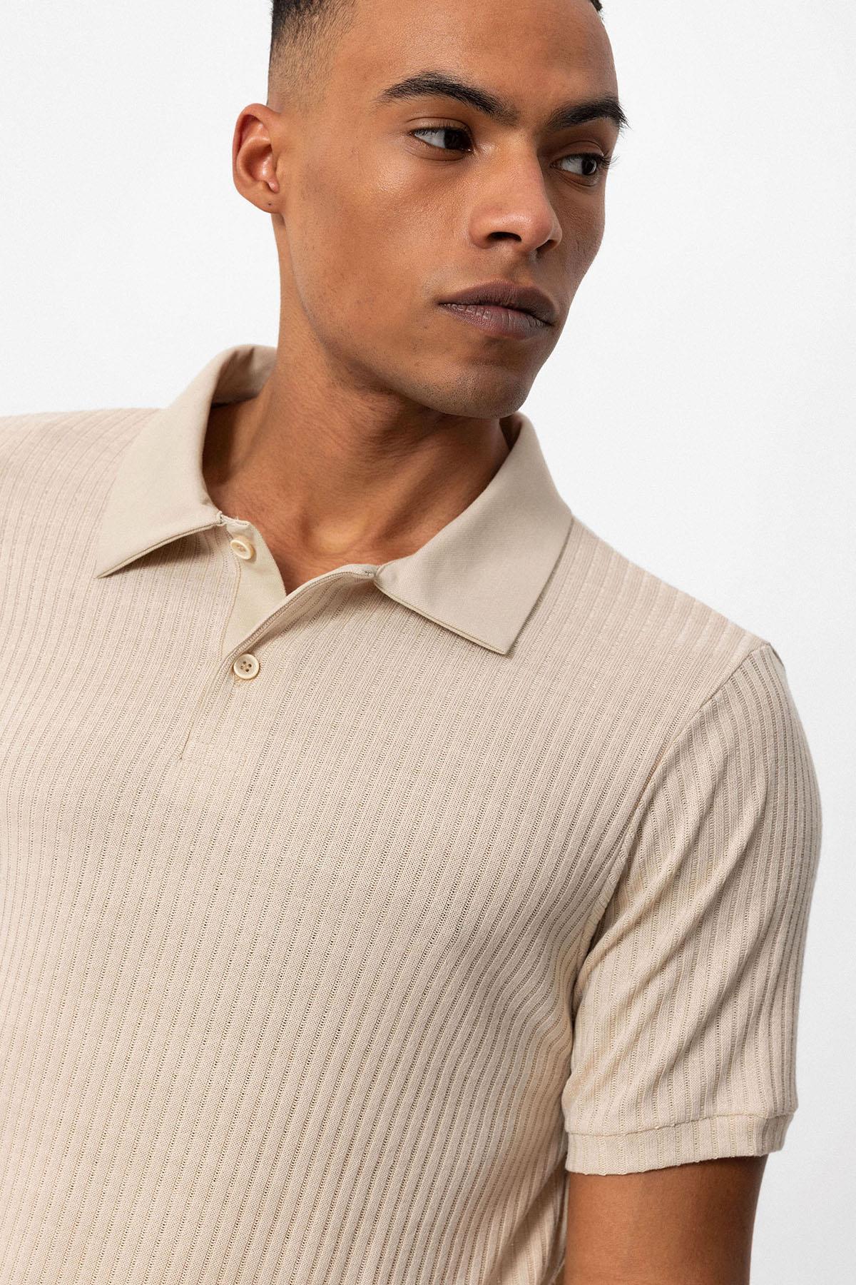 KOALA SYDNEY Men's Beige Slim Fit Polo Collar T-Shirt