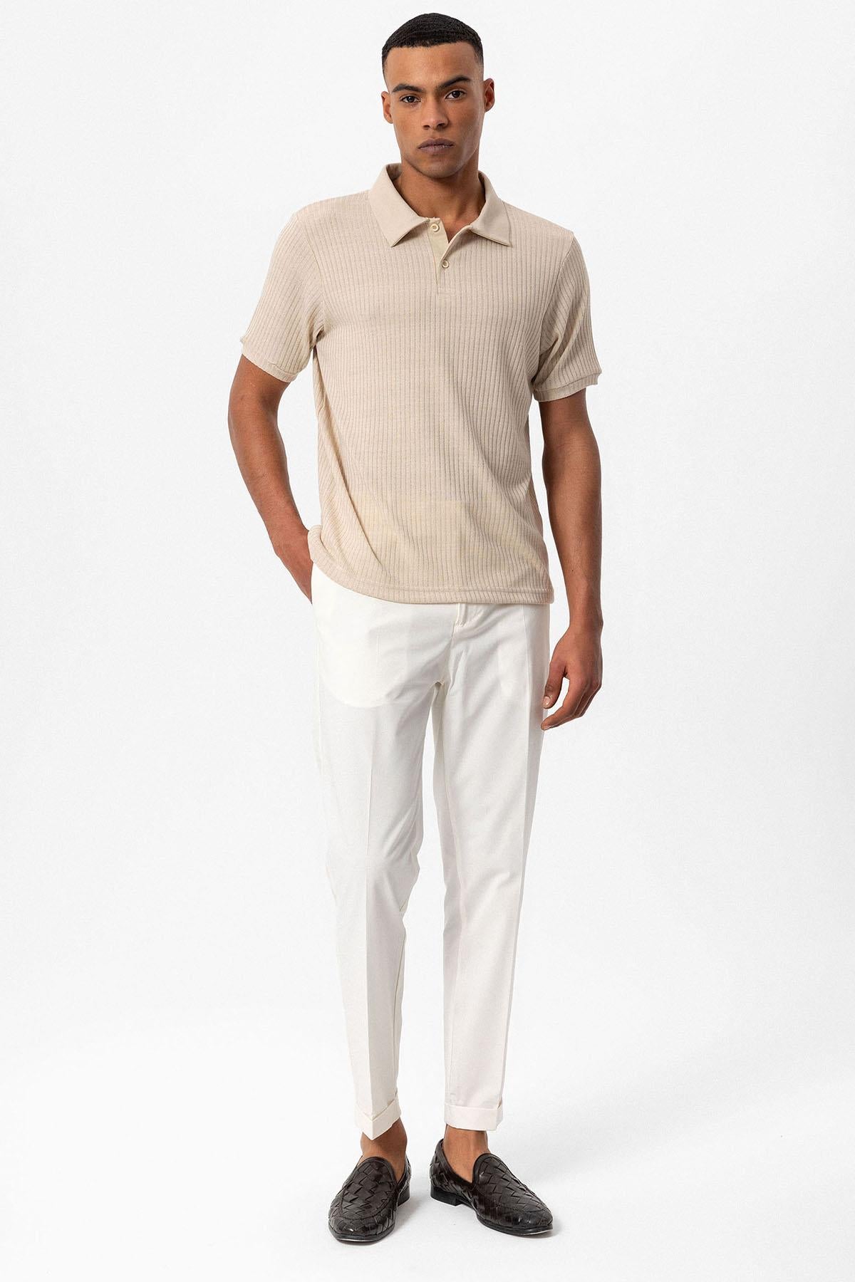 KOALA SYDNEY Men's Beige Slim Fit Polo Collar T-Shirt