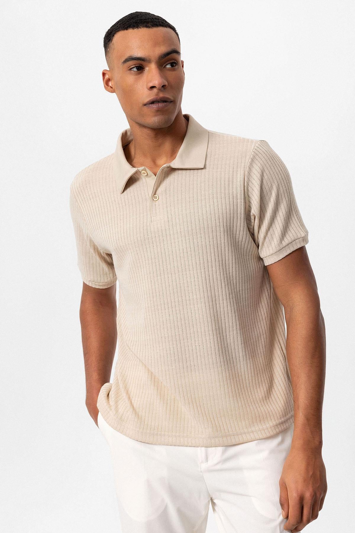 KOALA SYDNEY Men's Beige Slim Fit Polo Collar T-Shirt