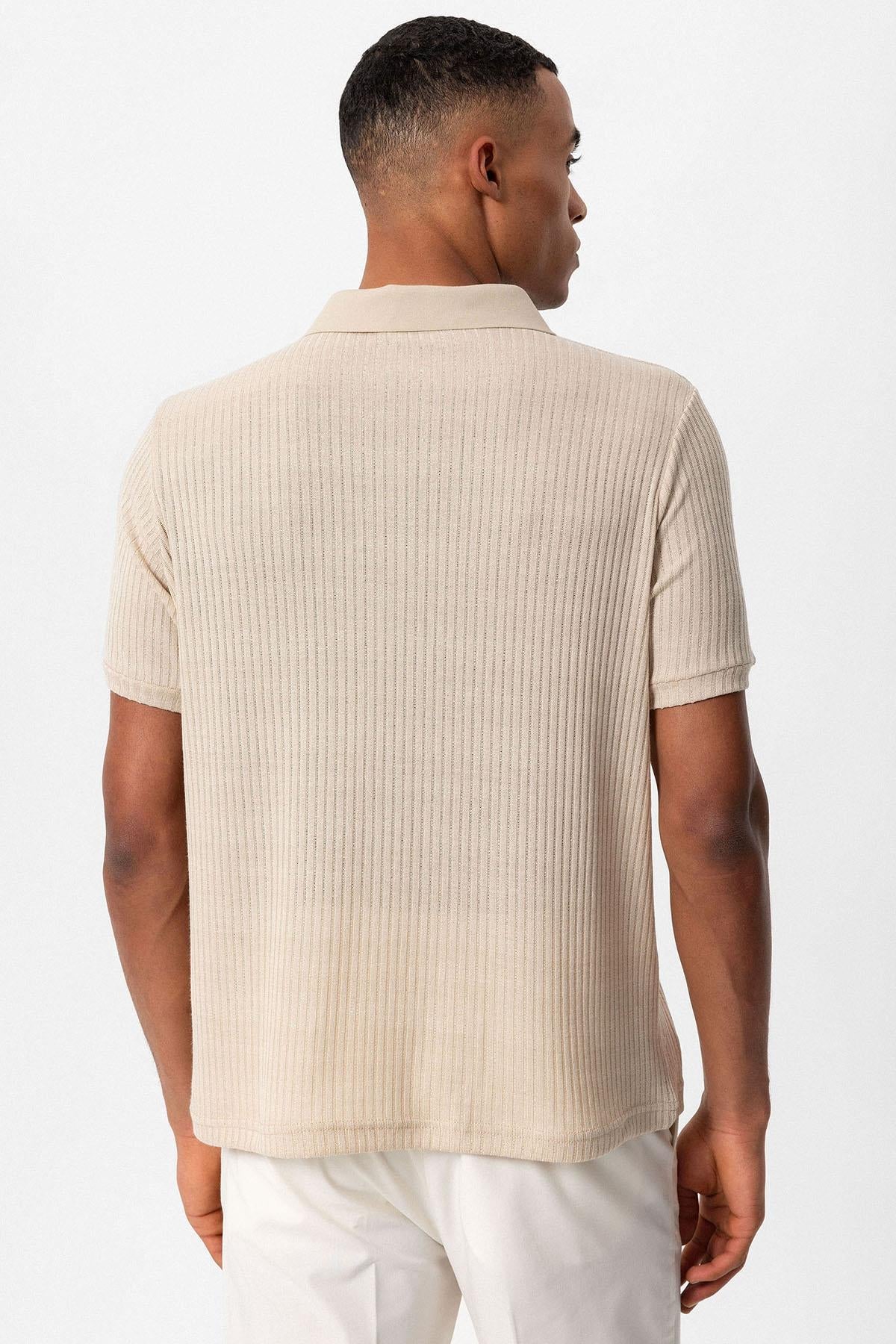 KOALA SYDNEY Men's Beige Slim Fit Polo Collar T-Shirt