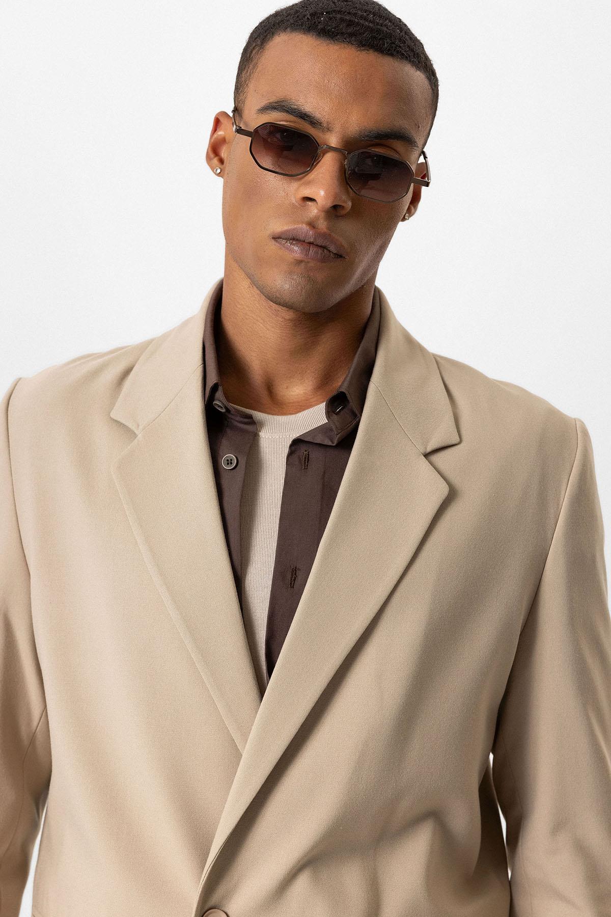 KOALA SYDNEY Beige Single-Button Relaxed Men's Blazer Jacket