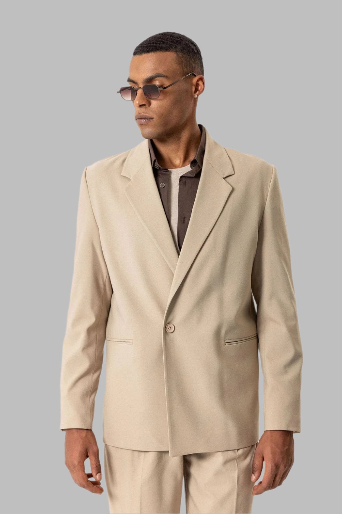KOALA SYDNEY Beige Single-Button Relaxed Men's Blazer Jacket