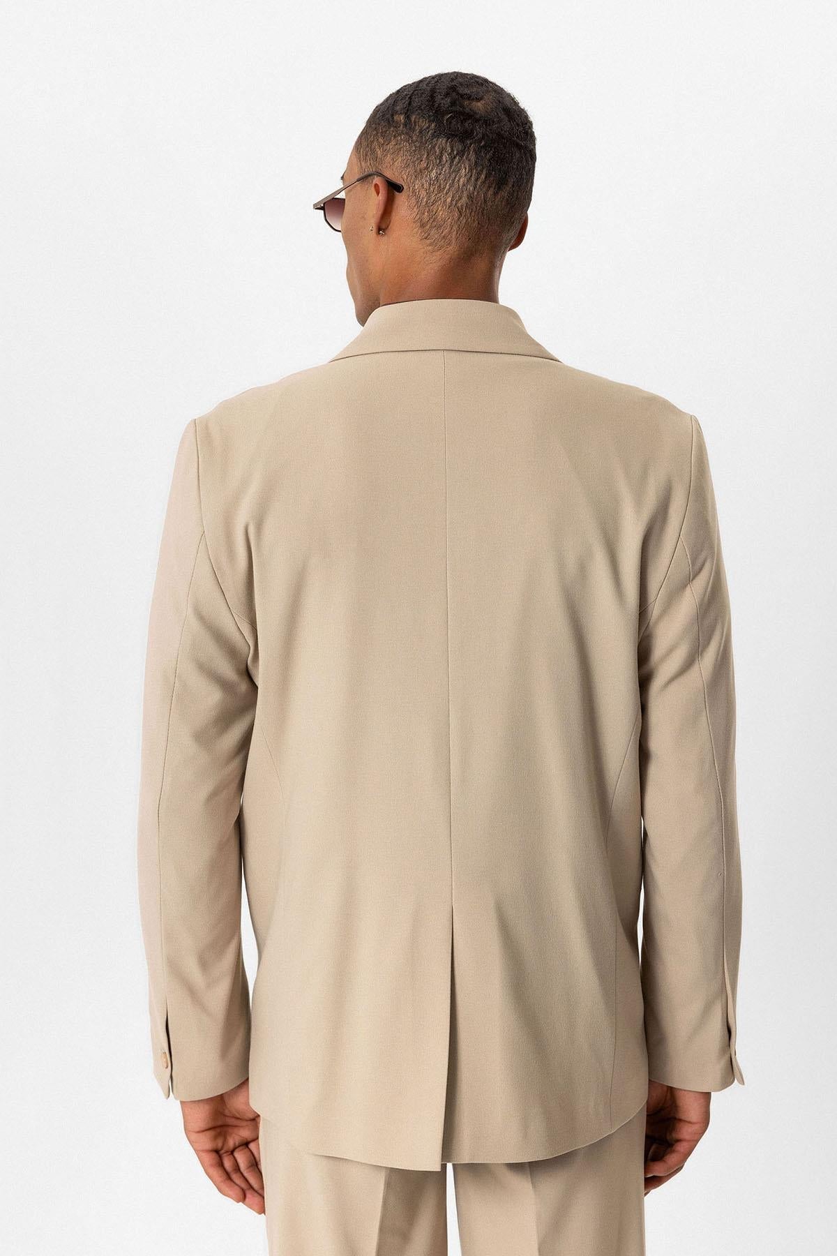 KOALA SYDNEY Beige Single-Button Relaxed Men's Blazer Jacket