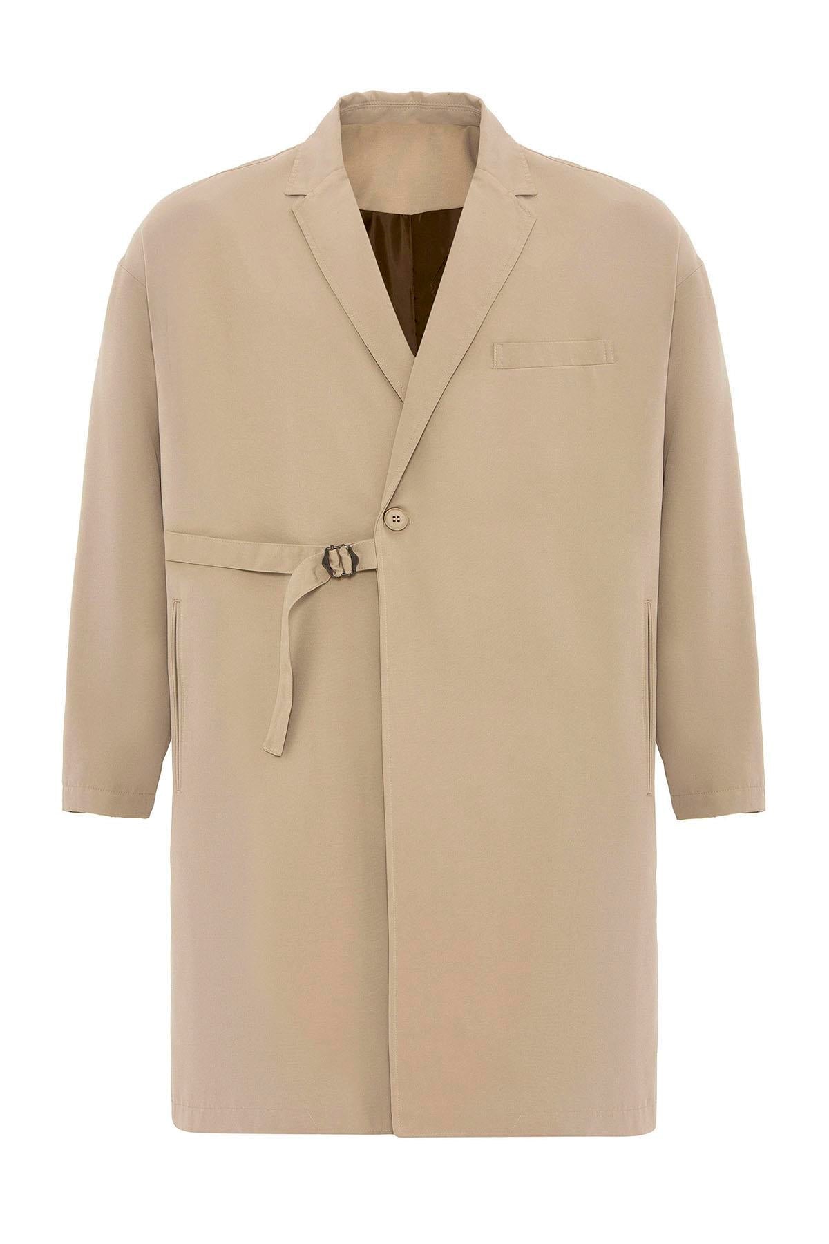 Men's Trench Coat with Buckle Detail