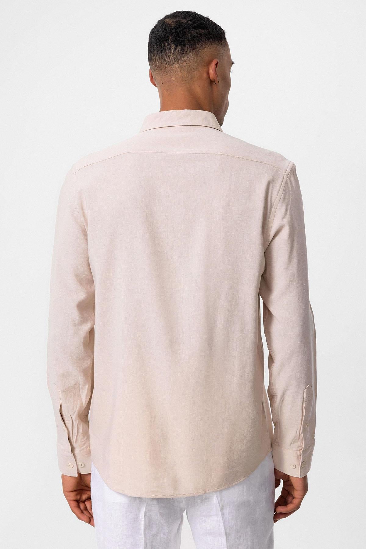 Men's Beige Long-Sleeve Linen Shirt