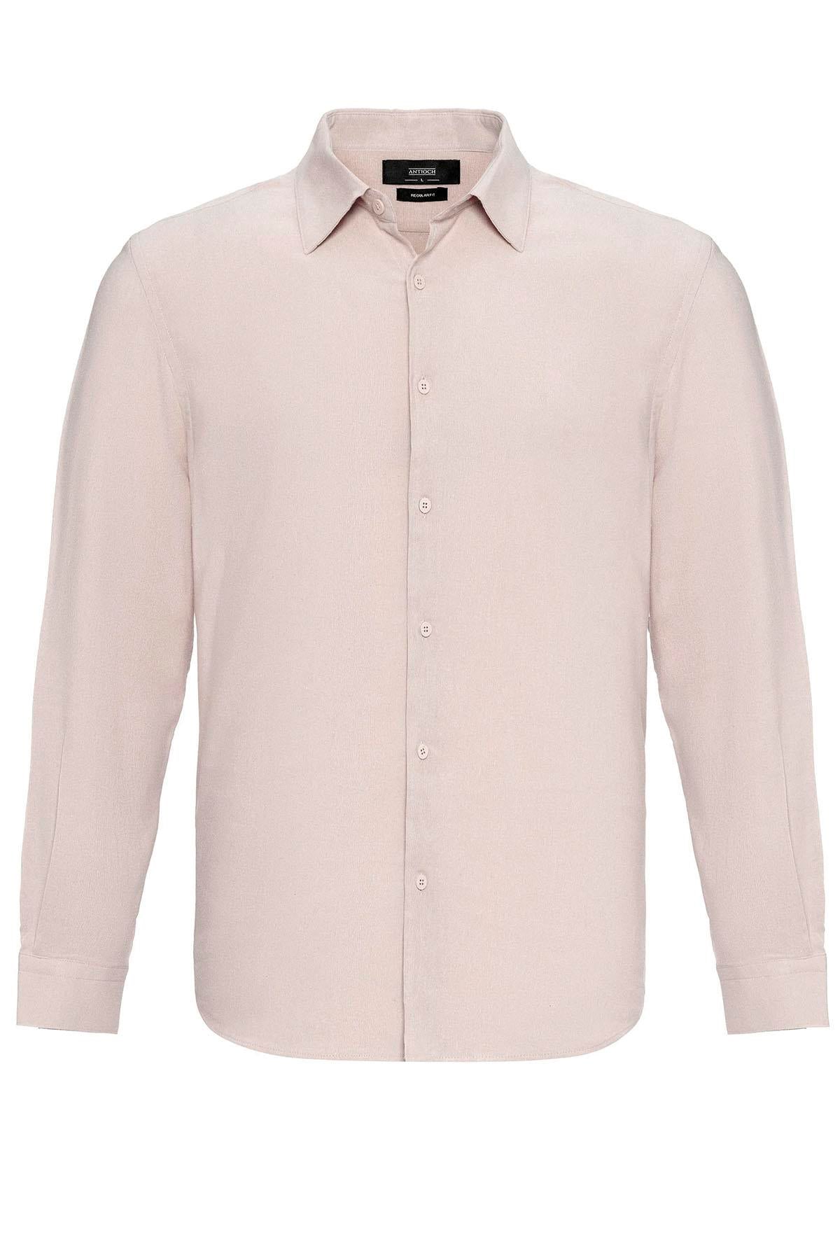 Men's Beige Long-Sleeve Linen Shirt