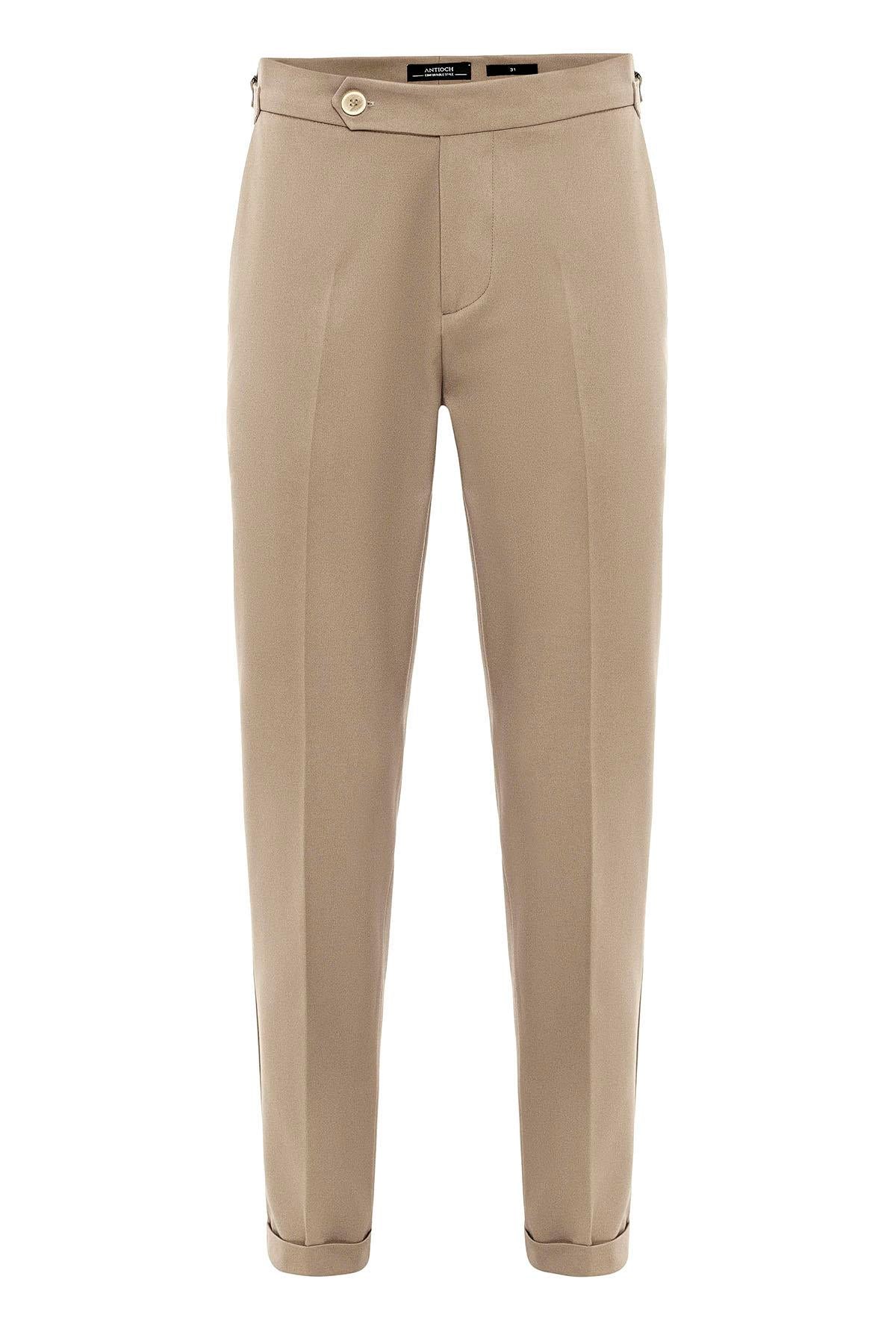 Men's Beige High-Waist Regular Fit Pants