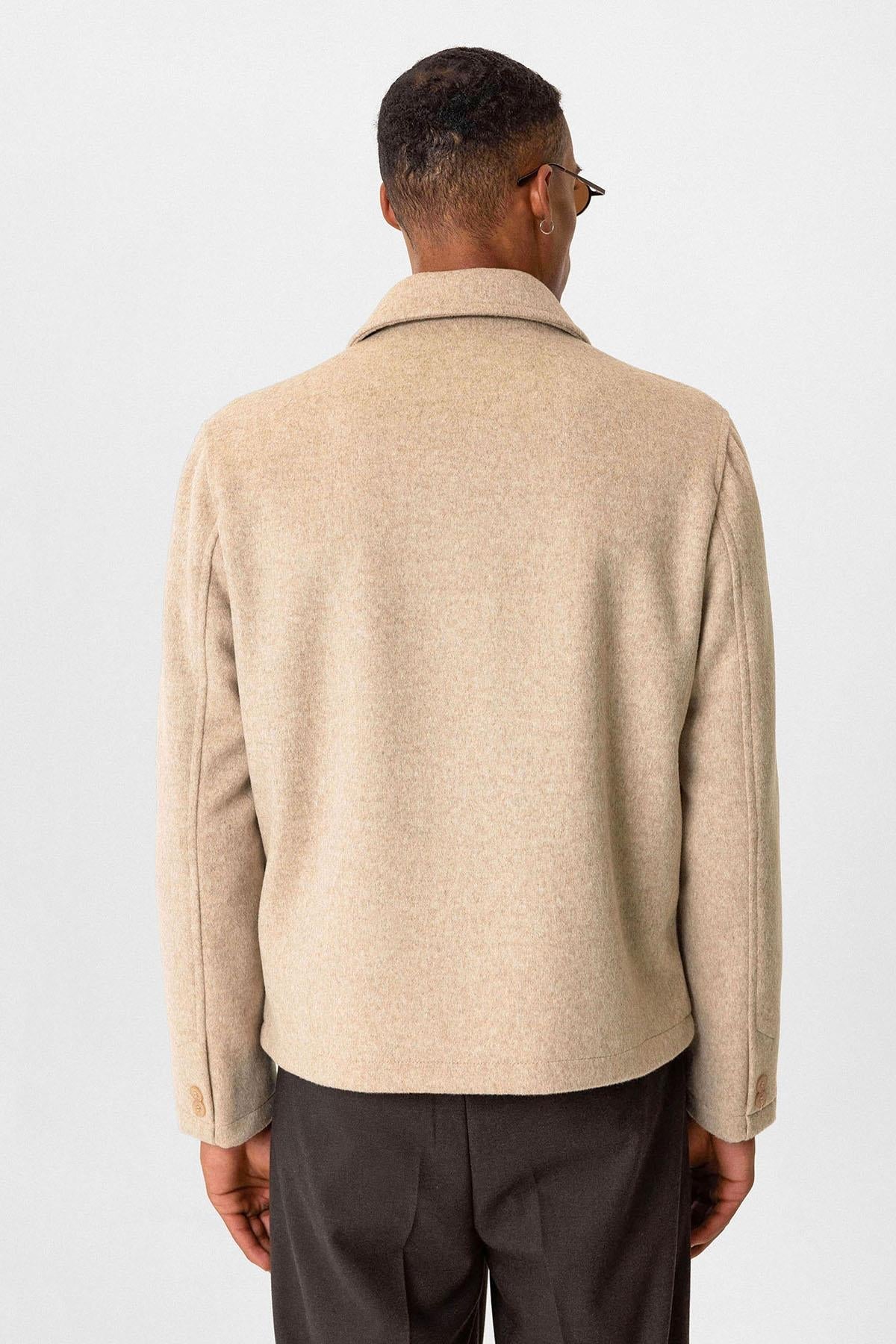Beige Wool-Blend Seasonal Men's Jacket