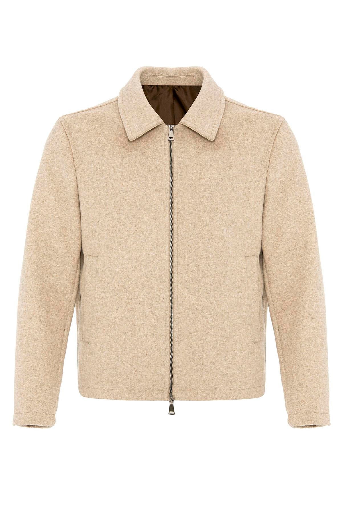 Beige Wool-Blend Seasonal Men's Jacket