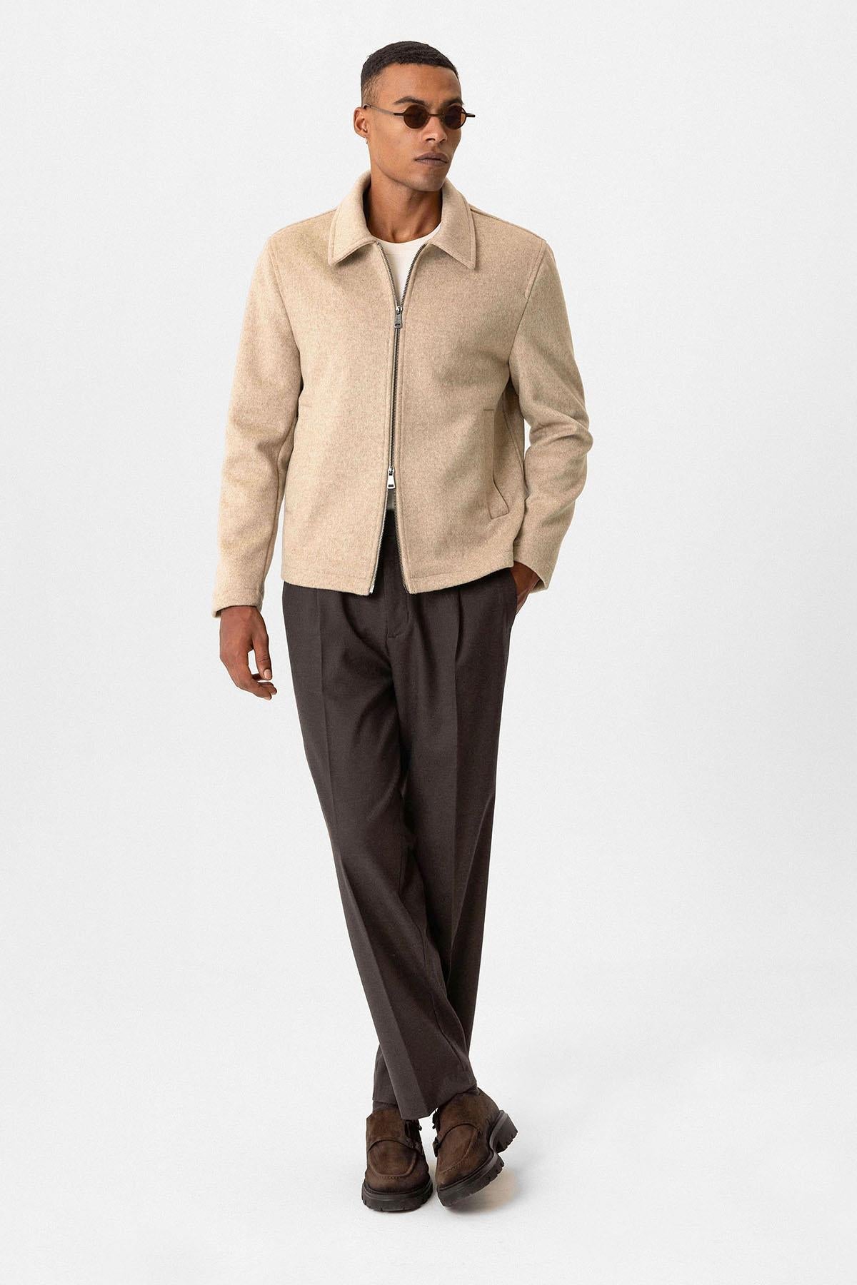 Beige Wool-Blend Seasonal Men's Jacket