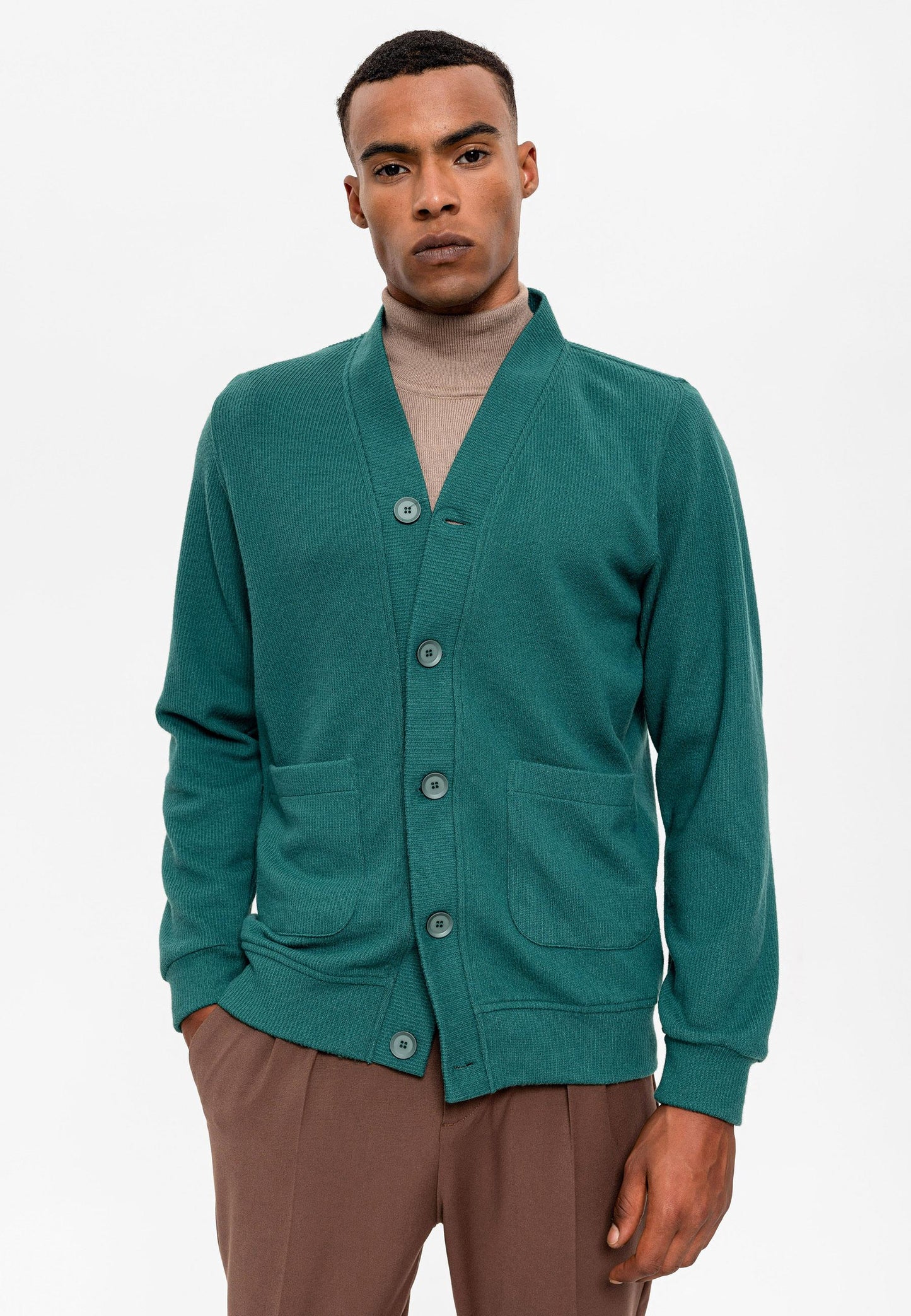 KOALA SYDNEY Men's Green V-Neck Cardigan with Waist Elastic