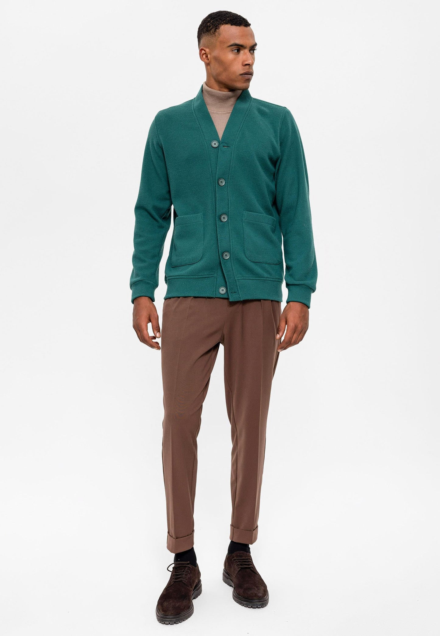KOALA SYDNEY Men's Green V-Neck Cardigan with Waist Elastic