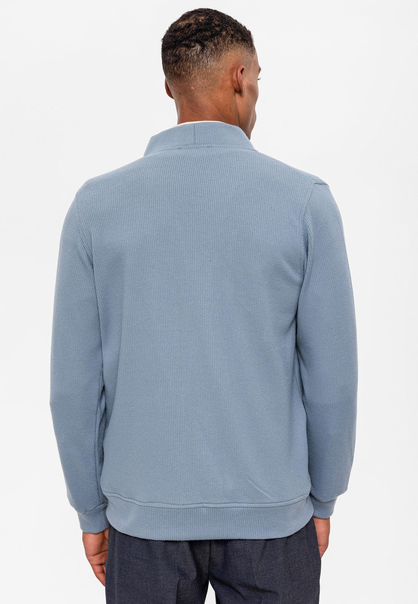 Men's Baby Blue V-Neck Cardigan with Waist Elastic - Wessi