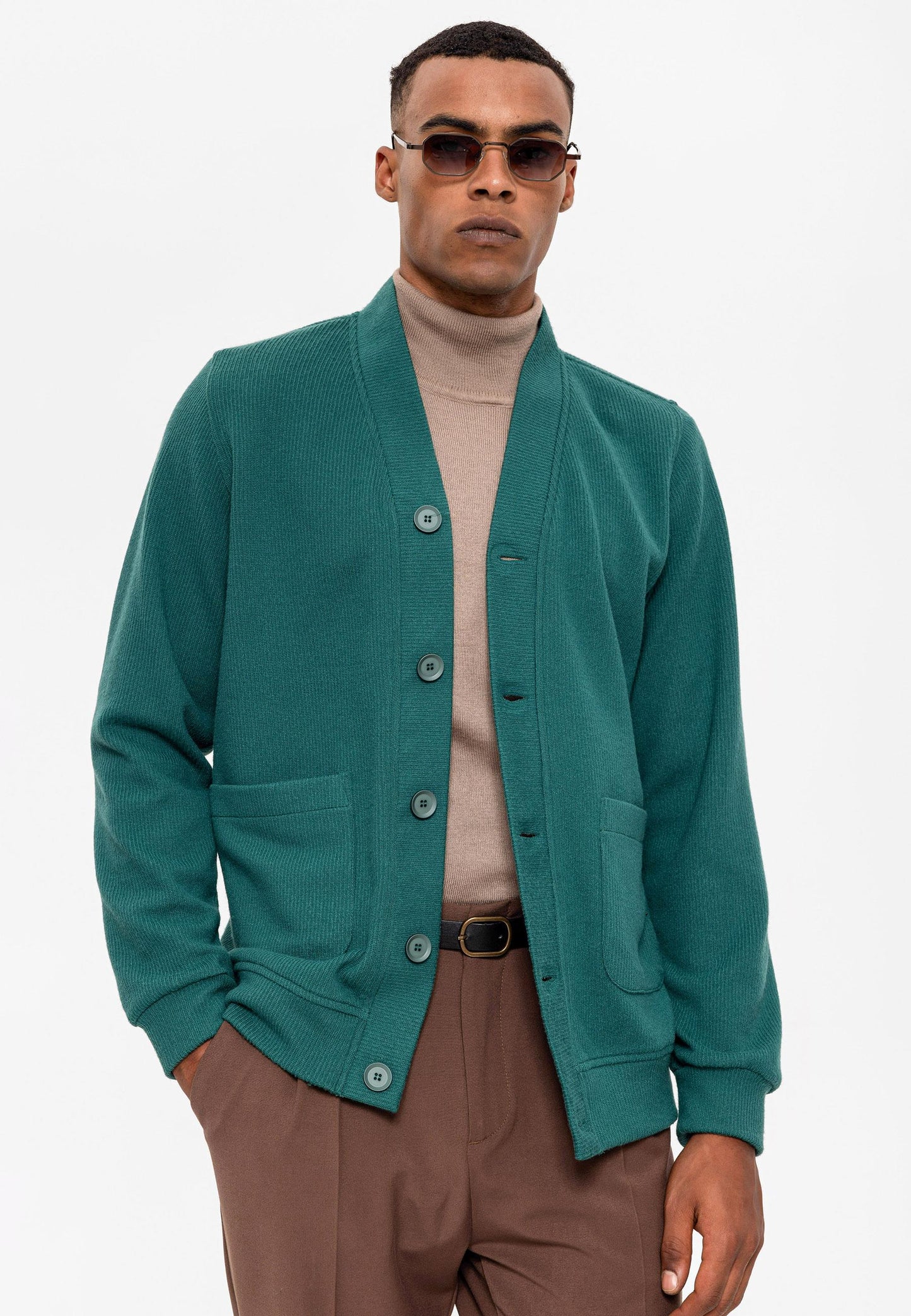 KOALA SYDNEY Men's Green V-Neck Cardigan with Waist Elastic
