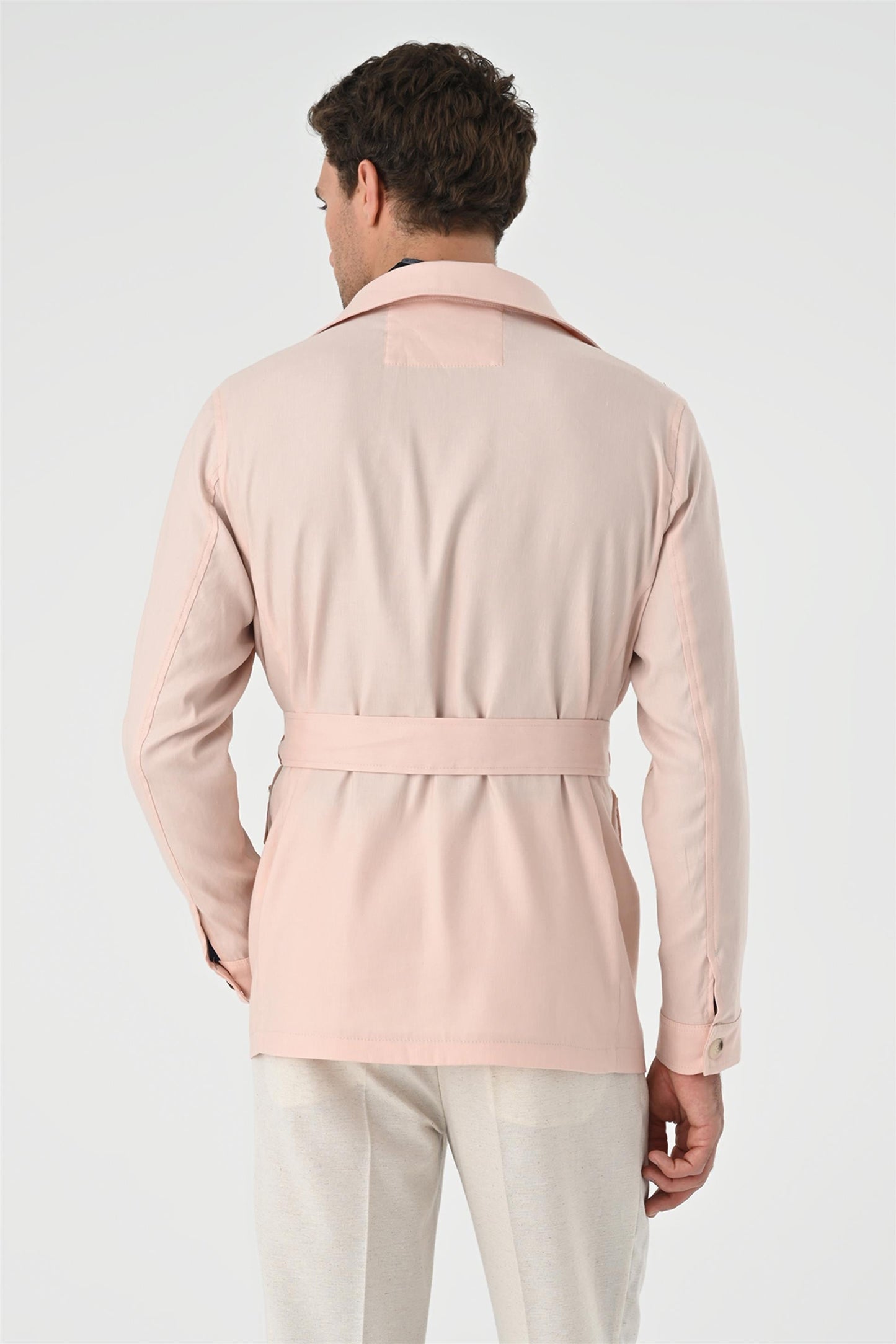 Men's Powder Waist Belted Seasonal Linen Coat