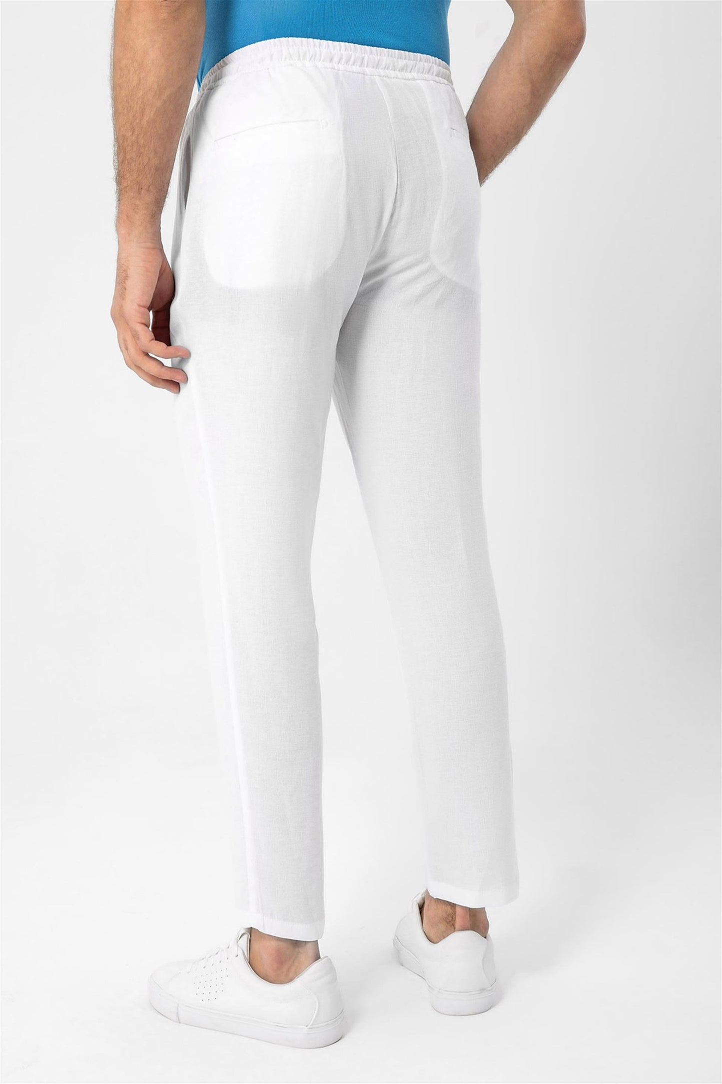 Men's White Elastic Waist Trousers