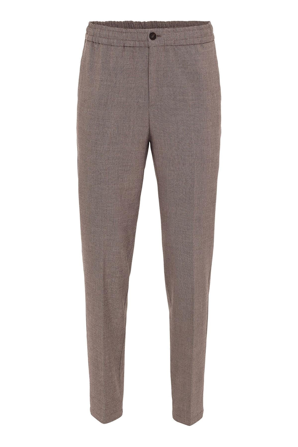 Men's Beige Regular Fit Trousers with Elastic Waist