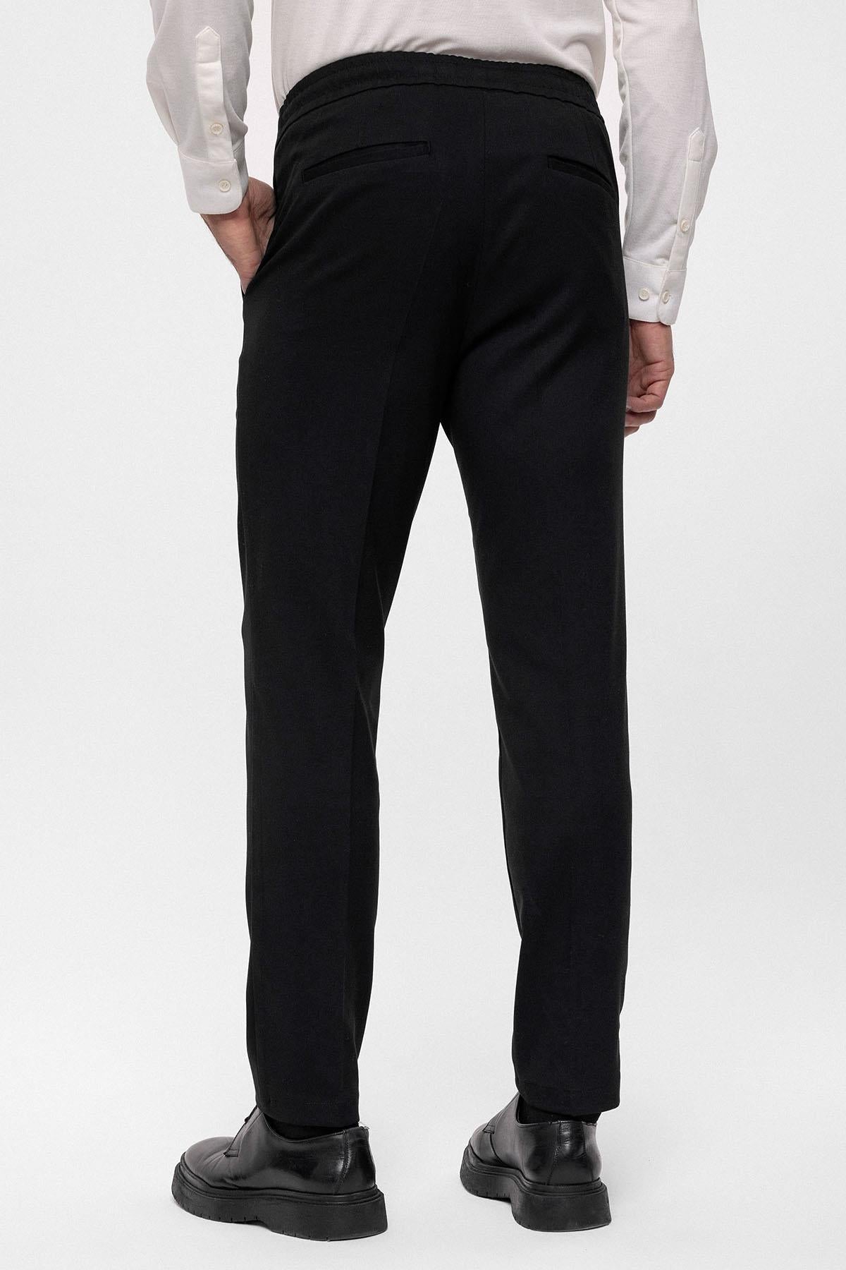 Men's Black Regular Fit Trousers with Elastic Waist
